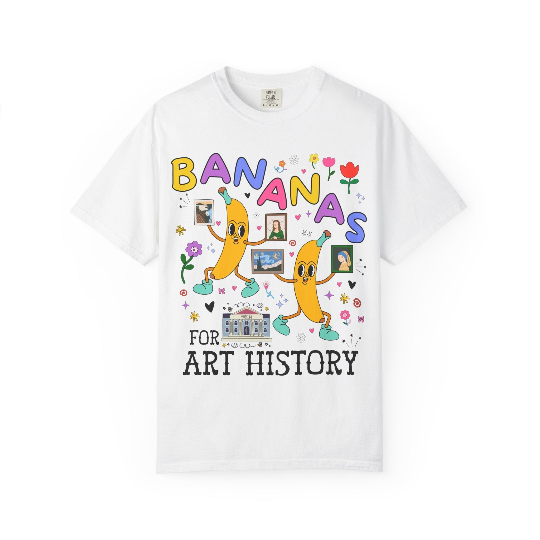 Colorful Art History Tee Shirt with Cute Retro Bananas and Funny Saying, 19th Century Impressionist Art, Leonardo da Vinci, Museum Lover - Opal and June