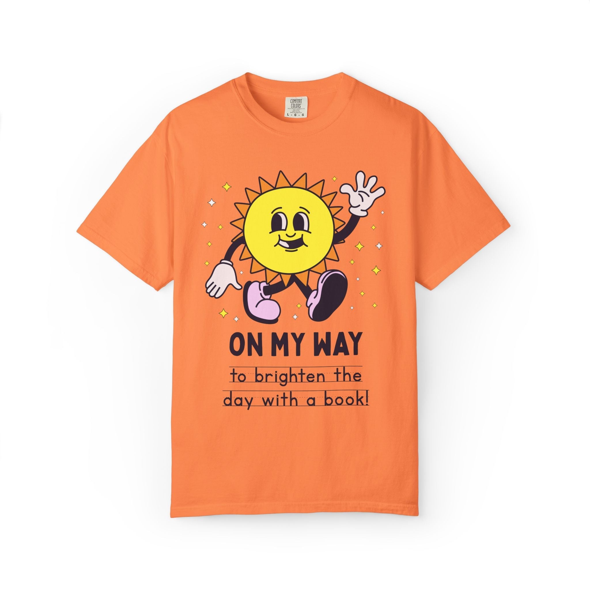 Colorful Book Lover Tee Shirt for School Librarian or Reading Teacher: On My Way to Brighten the Day with a Book, 90s Aesthetic Bookish Tee - Opal and June