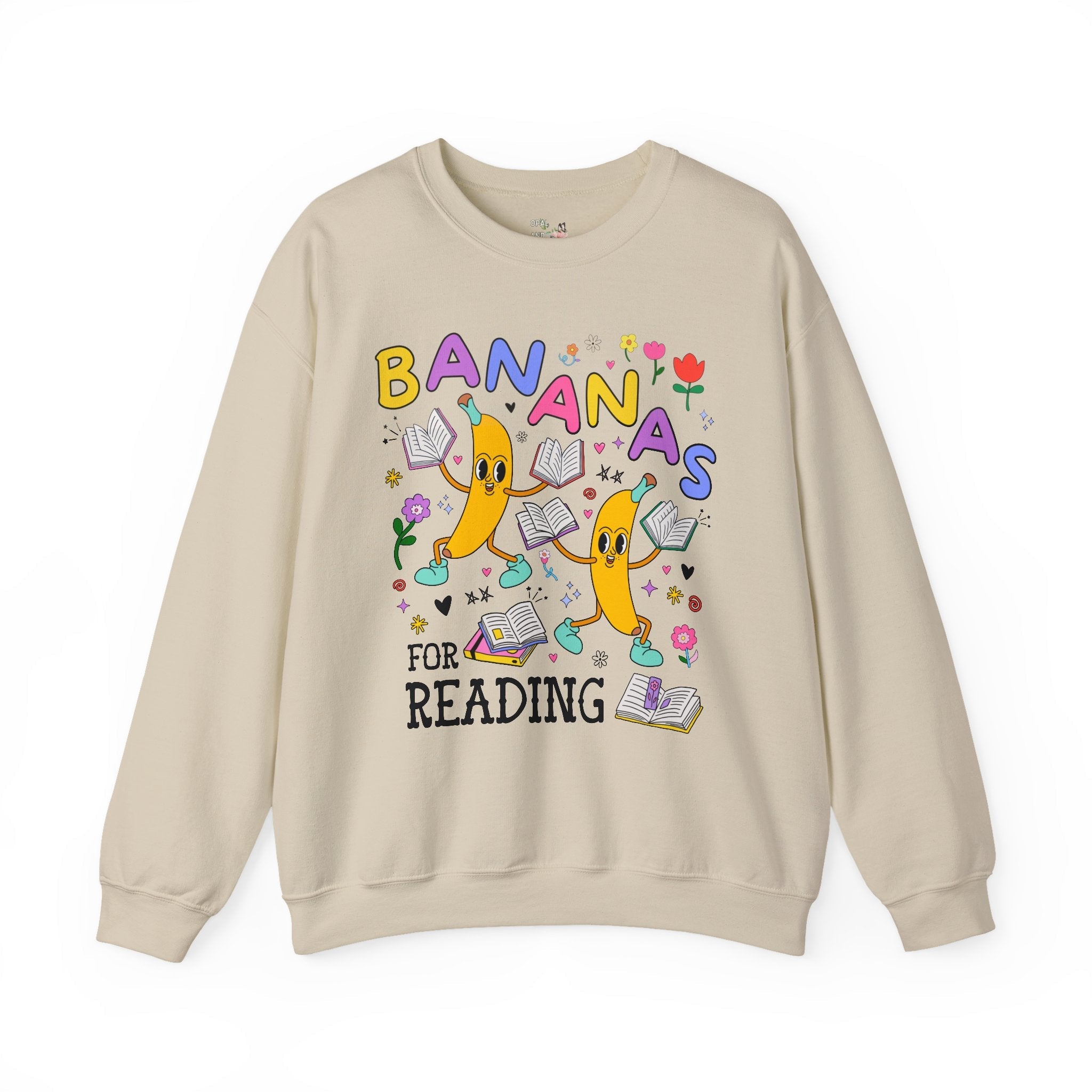 Colorful Bookworm Sweatshirt with Fruit: Bananas for Reading! Funny Saying Book Lover Gift Idea for Romance Reader, Bookish School Librarian - Opal and June