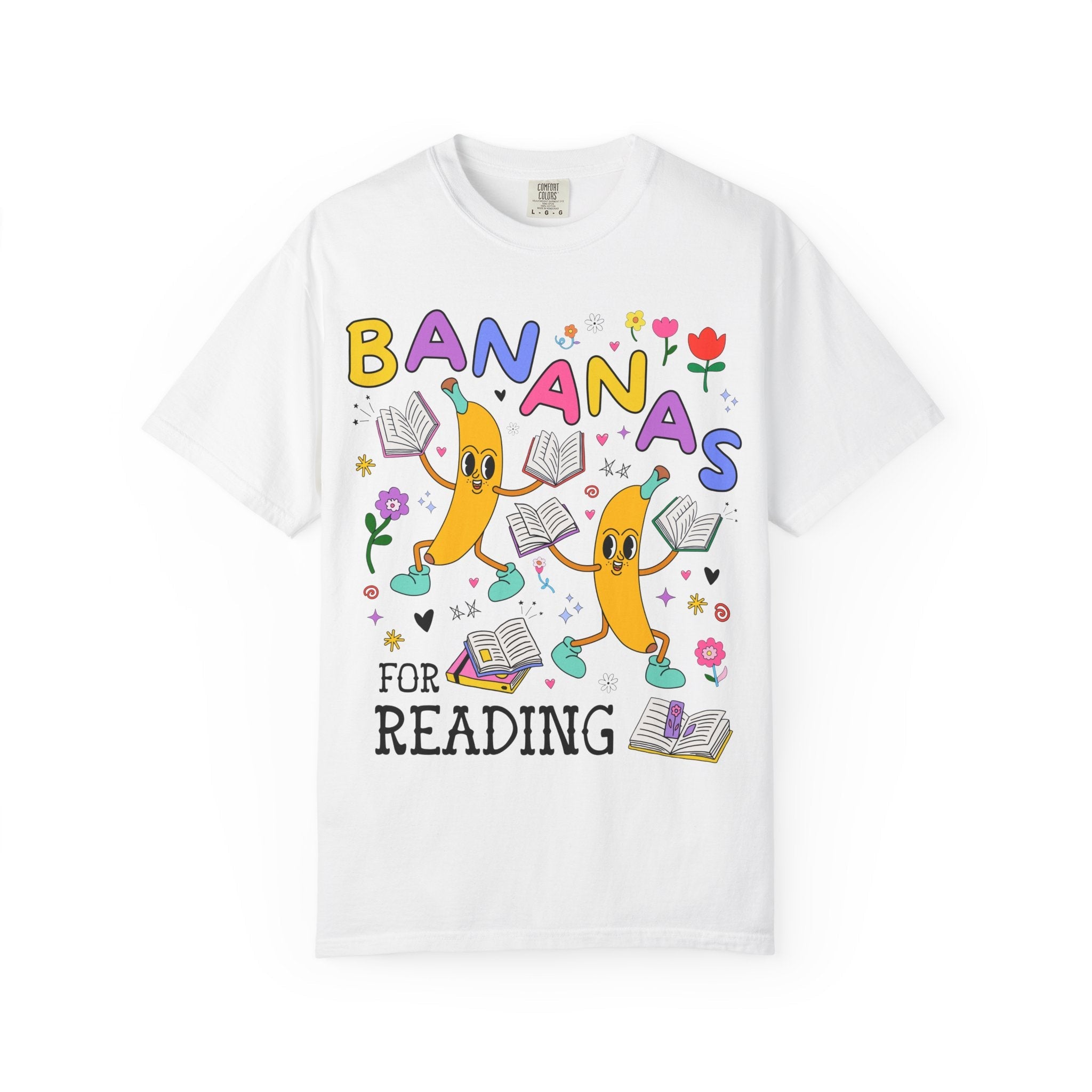 Colorful Bookworm Tee Shirt with Fruit: Bananas for Reading! Funny Saying Book Lover Gift Idea for Romance Reader, Bookish School Librarian - Opal and June