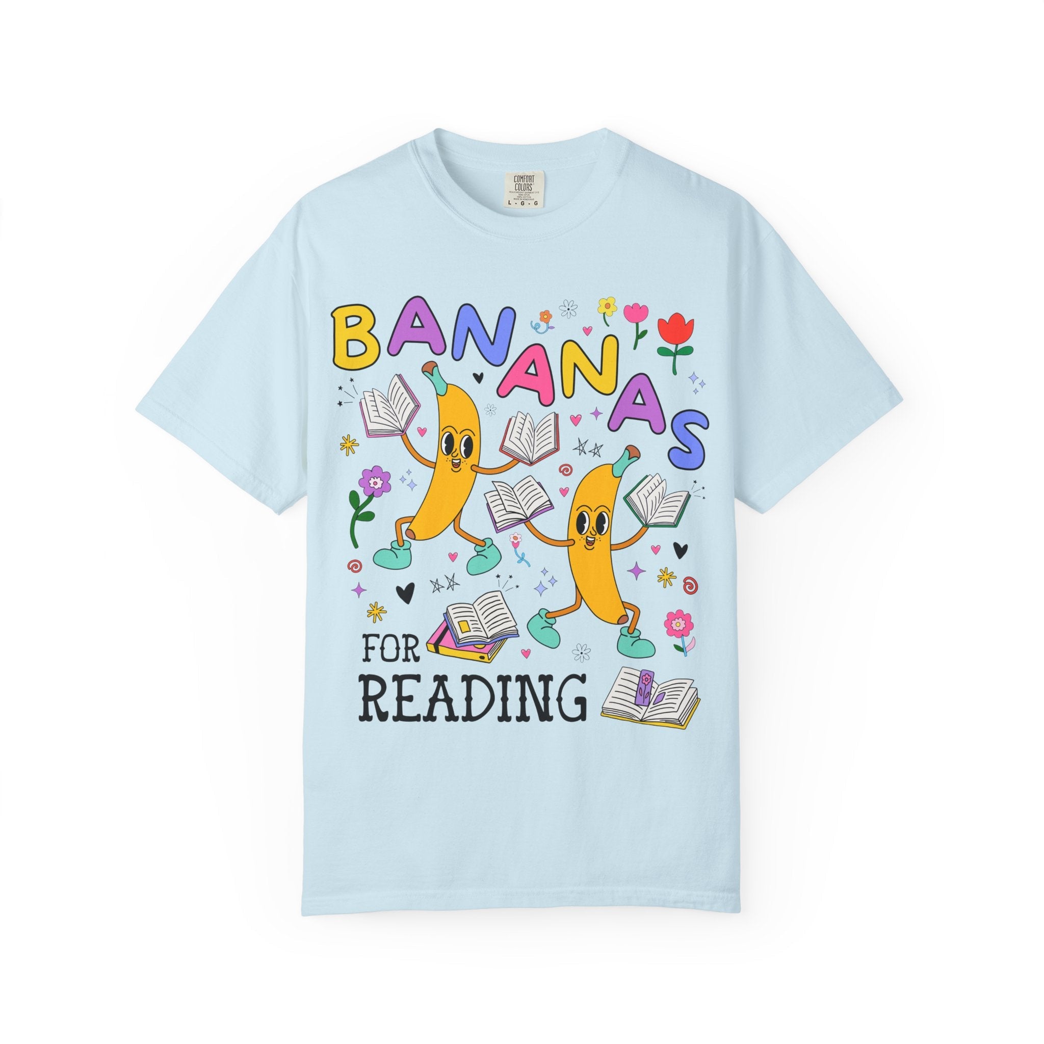 Colorful Bookworm Tee Shirt with Fruit: Bananas for Reading! Funny Saying Book Lover Gift Idea for Romance Reader, Bookish School Librarian - Opal and June