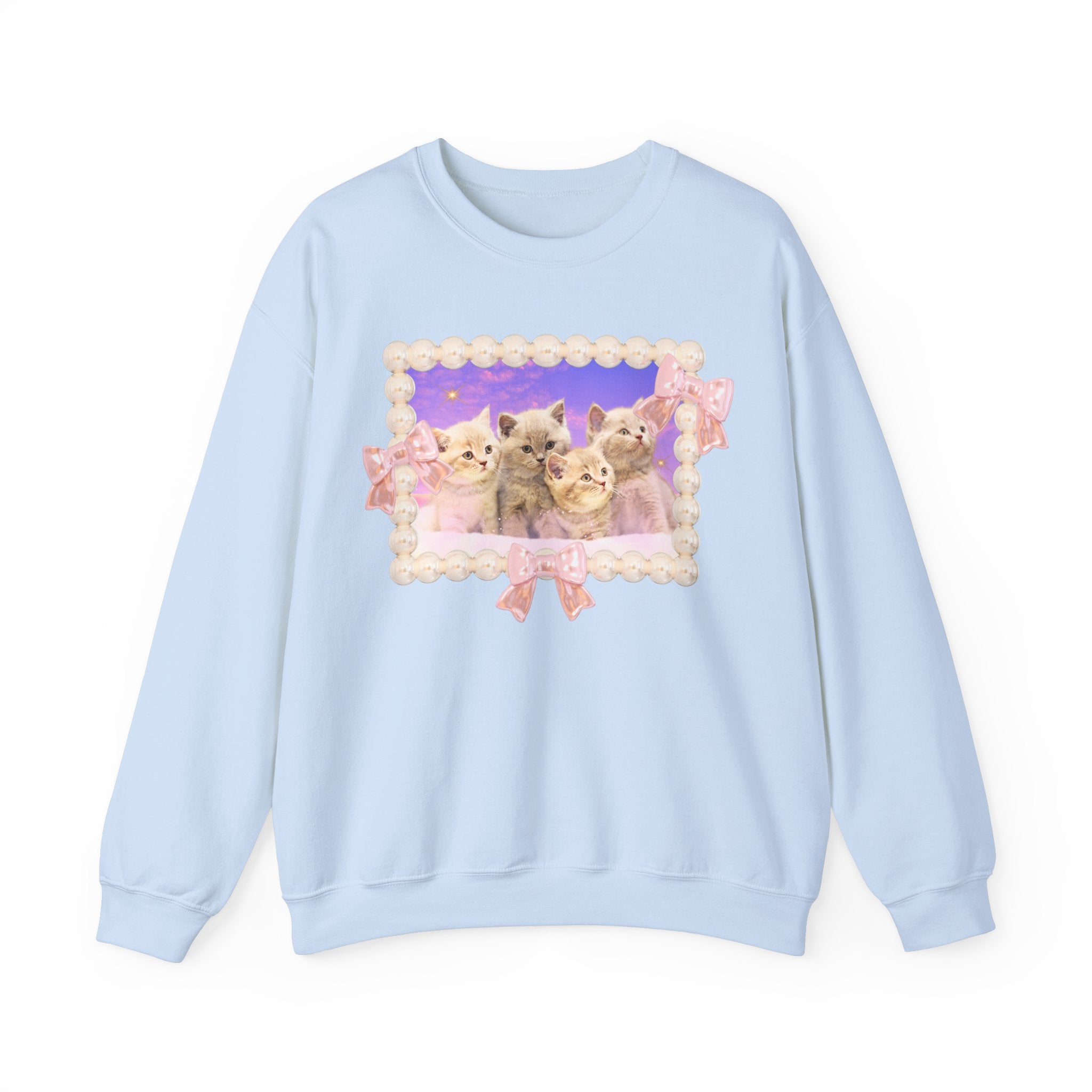 Colorful Cat Lover Sweatshirt, Silly Weirdcore Dreamcore Shirt, Kittens and Stars, Cute Coquette Bows and Pearls, 90s Throwback Gift for Her - Opal and June