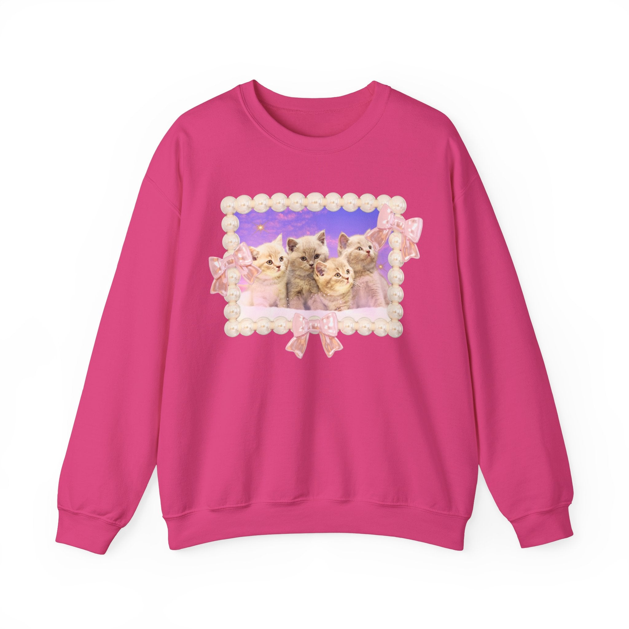 Colorful Cat Lover Sweatshirt, Silly Weirdcore Dreamcore Shirt, Kittens and Stars, Cute Coquette Bows and Pearls, 90s Throwback Gift for Her - Opal and June