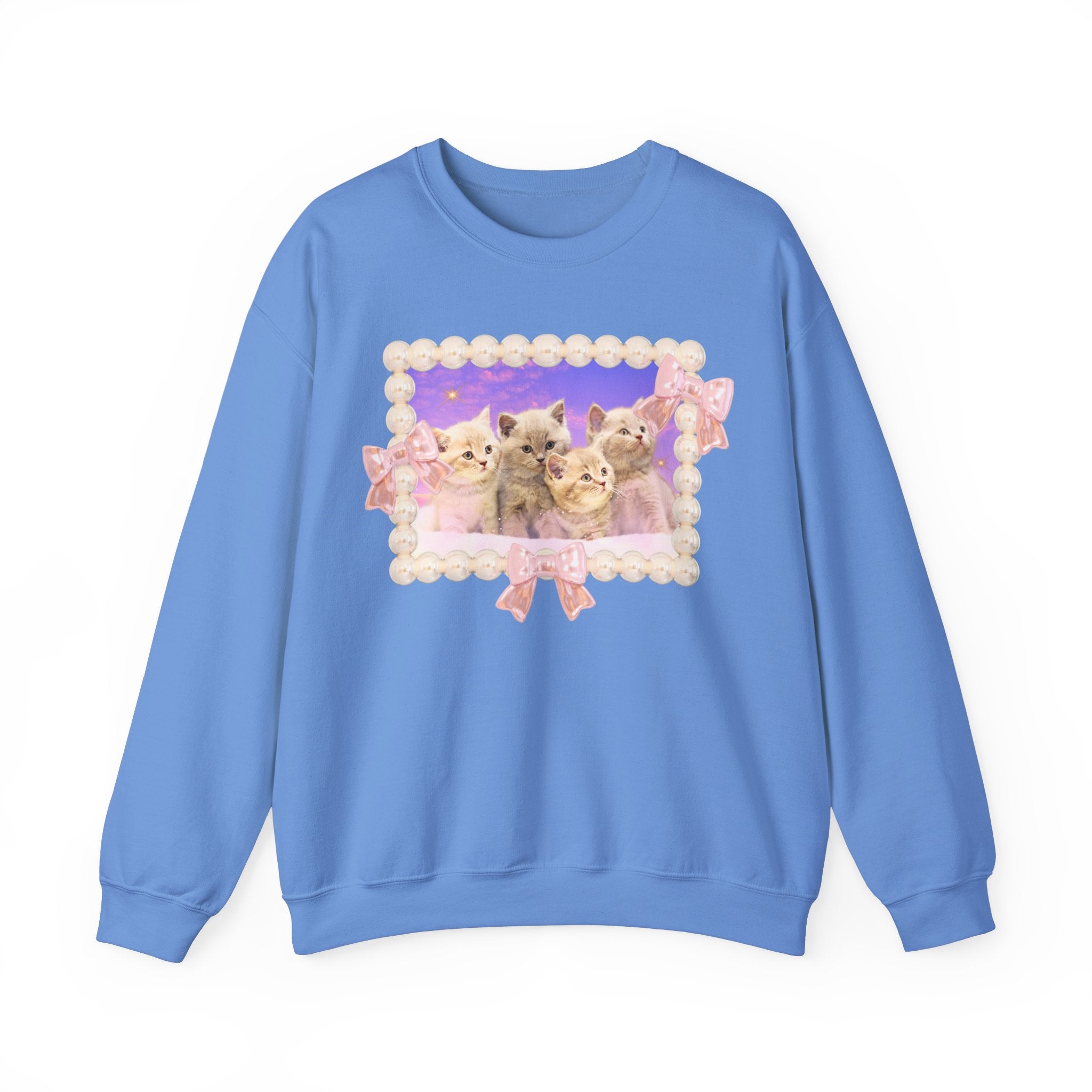 Colorful Cat Lover Sweatshirt, Silly Weirdcore Dreamcore Shirt, Kittens and Stars, Cute Coquette Bows and Pearls, 90s Throwback Gift for Her - Opal and June
