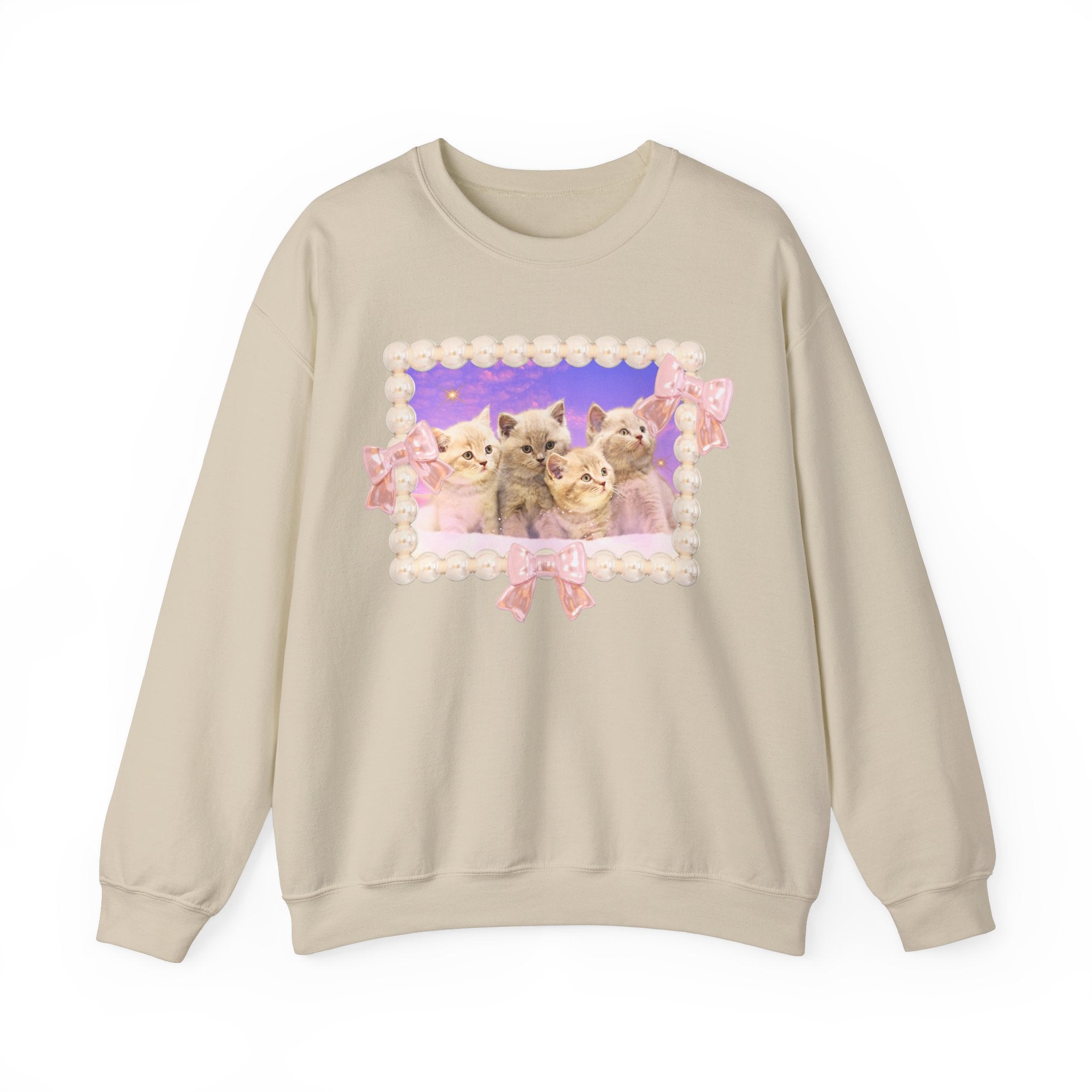 Colorful Cat Lover Sweatshirt, Silly Weirdcore Dreamcore Shirt, Kittens and Stars, Cute Coquette Bows and Pearls, 90s Throwback Gift for Her - Opal and June