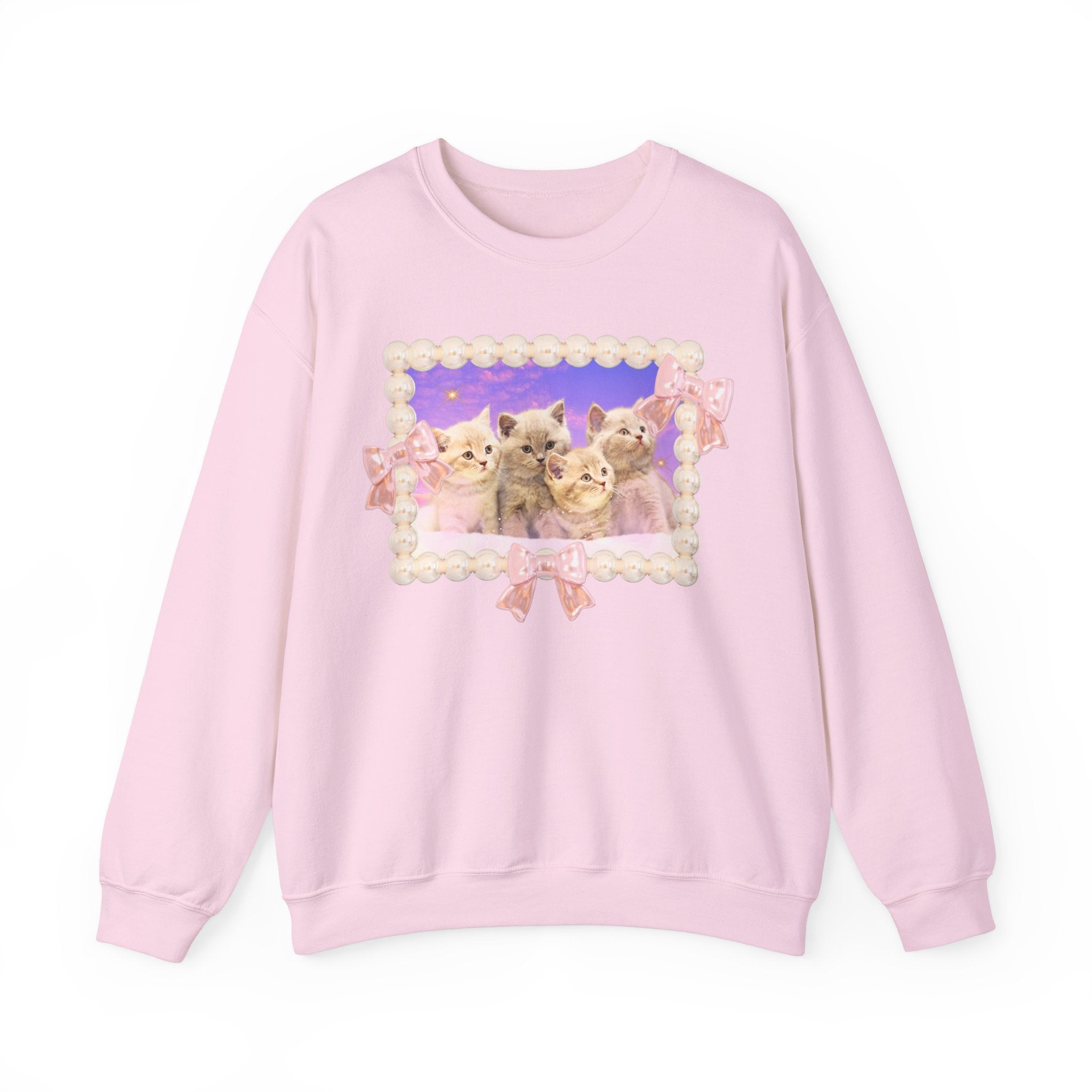 Colorful Cat Lover Sweatshirt, Silly Weirdcore Dreamcore Shirt, Kittens and Stars, Cute Coquette Bows and Pearls, 90s Throwback Gift for Her - Opal and June