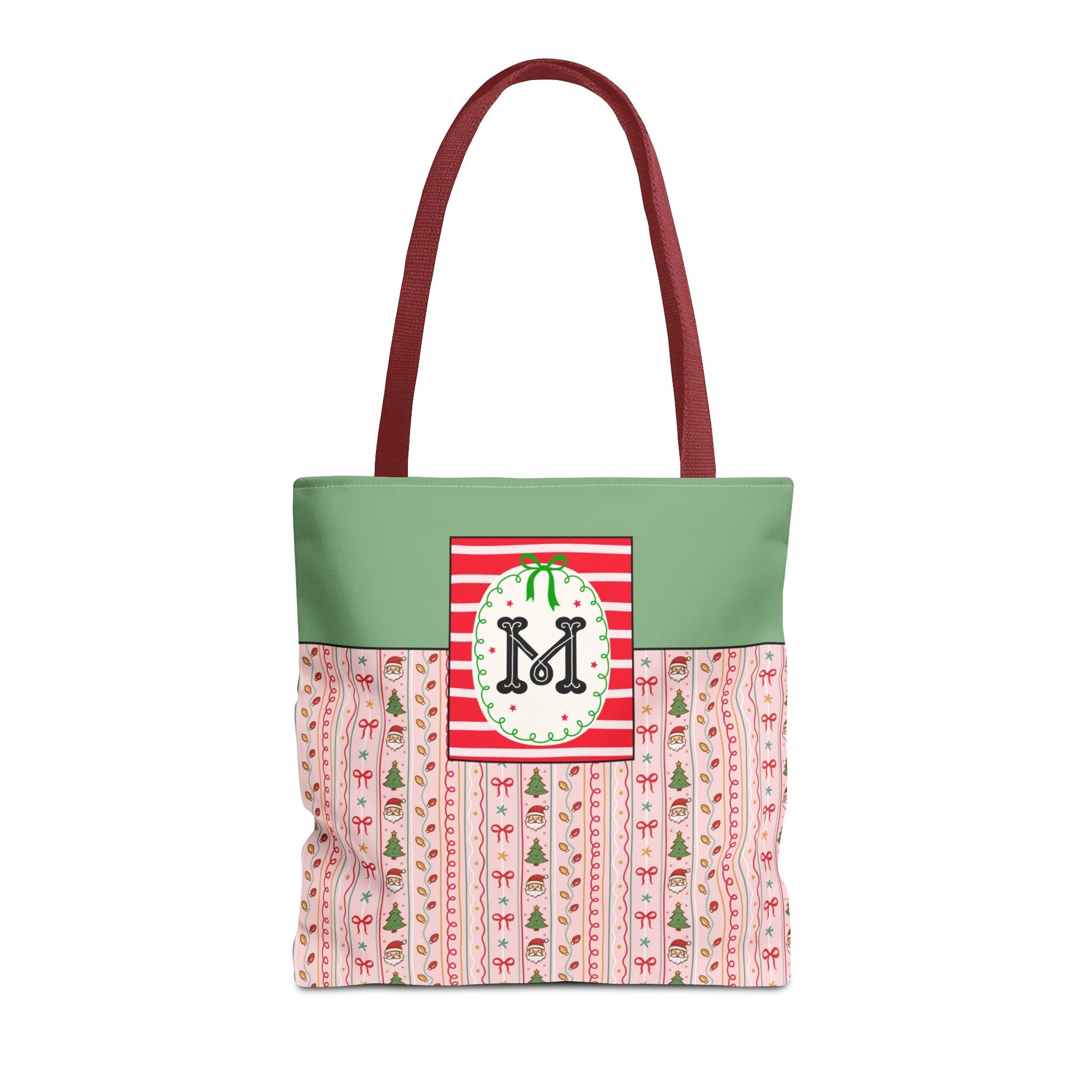 Colorful Christmas Tote Bag with Cute Doodles and Initial or Letter, Sweet Cottagecore Matching Holiday Tote Bag for Sisters or Family: M - Opal and June