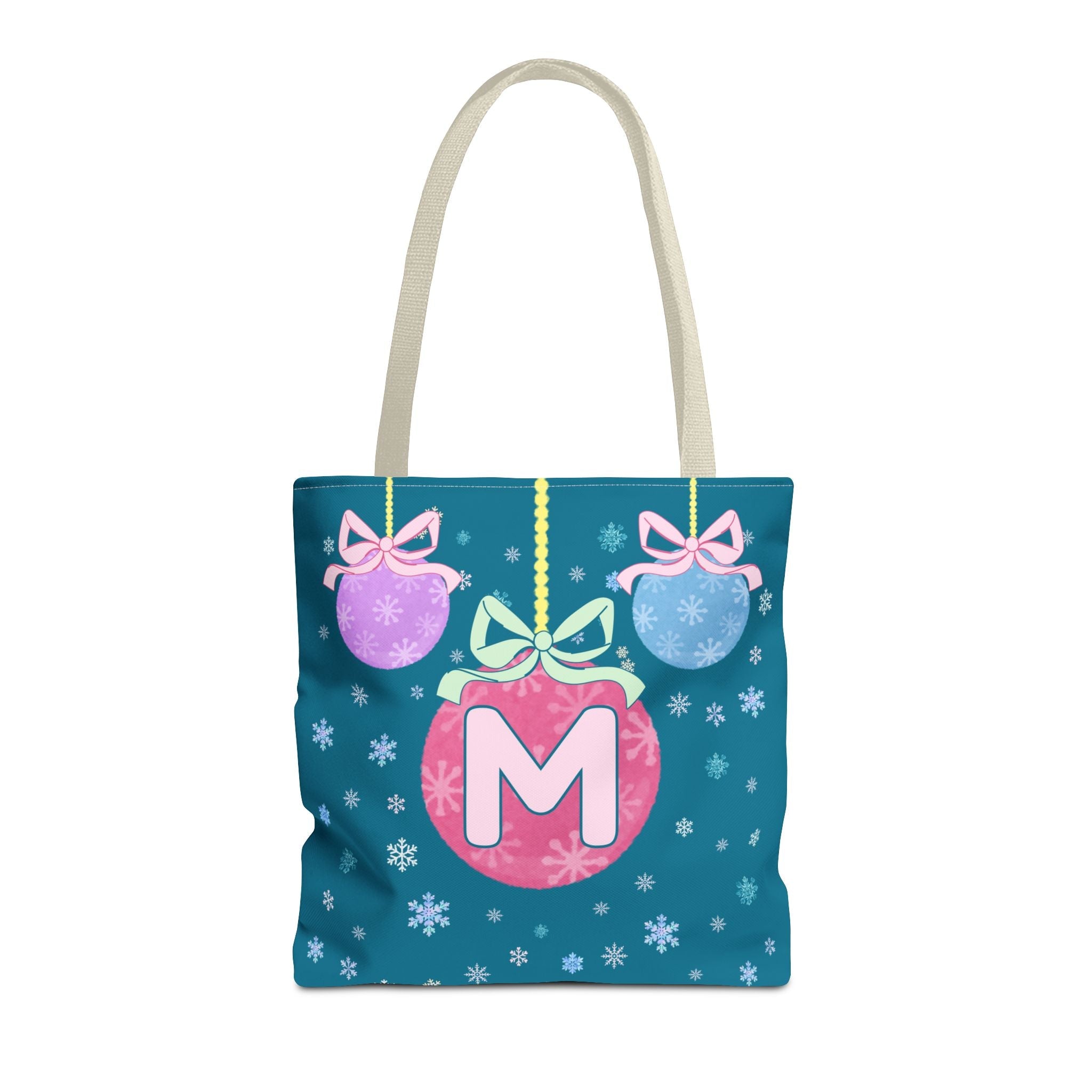 Colorful Christmas Tote Bag with Initial, Cute Matching Holiday Tote Bag for Sorority Sisters or Family, Nostalgic Maximalist Vibes: M - Opal and June