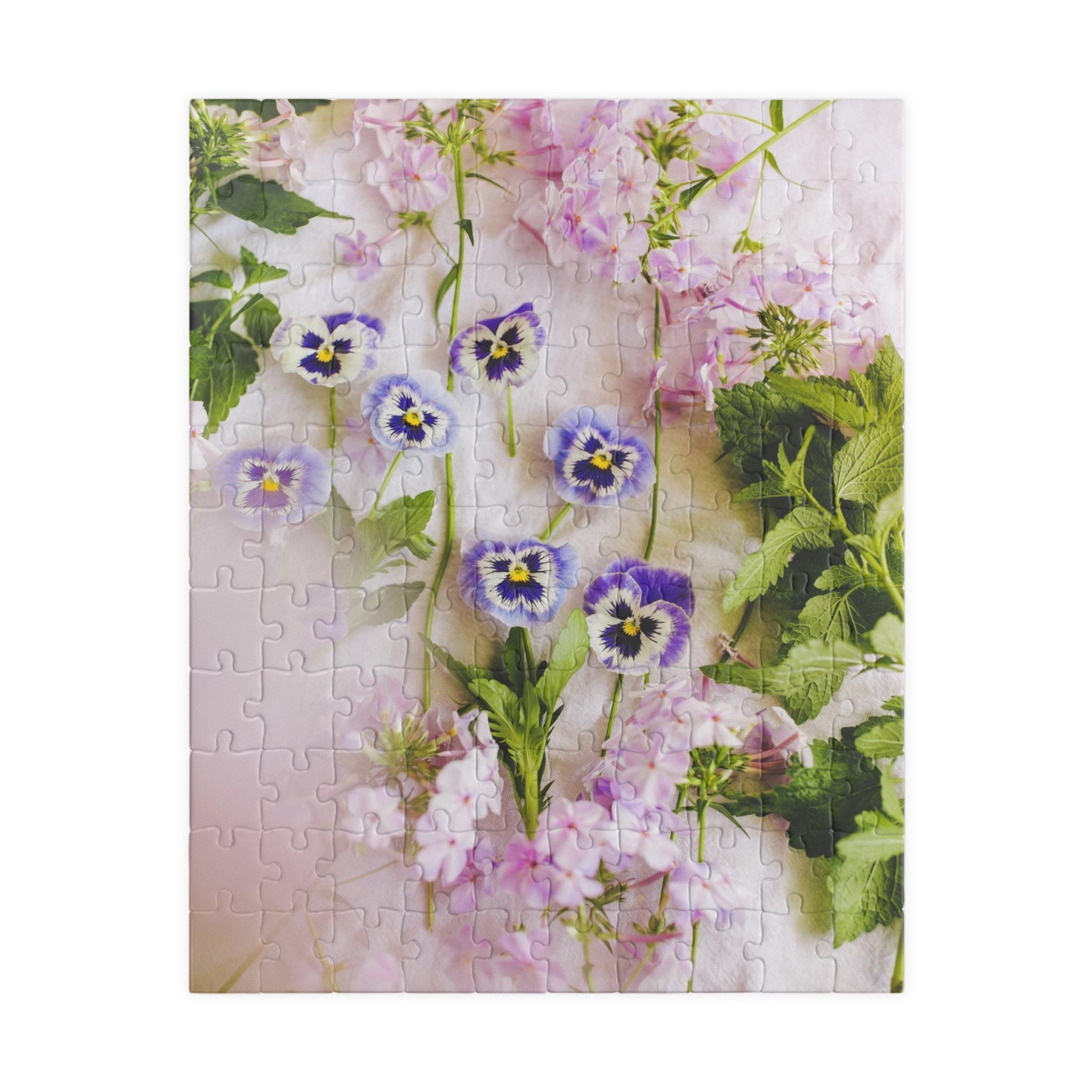 Colorful Cottagecore Puzzle of Pansies and Garden Flowers - Opal and June