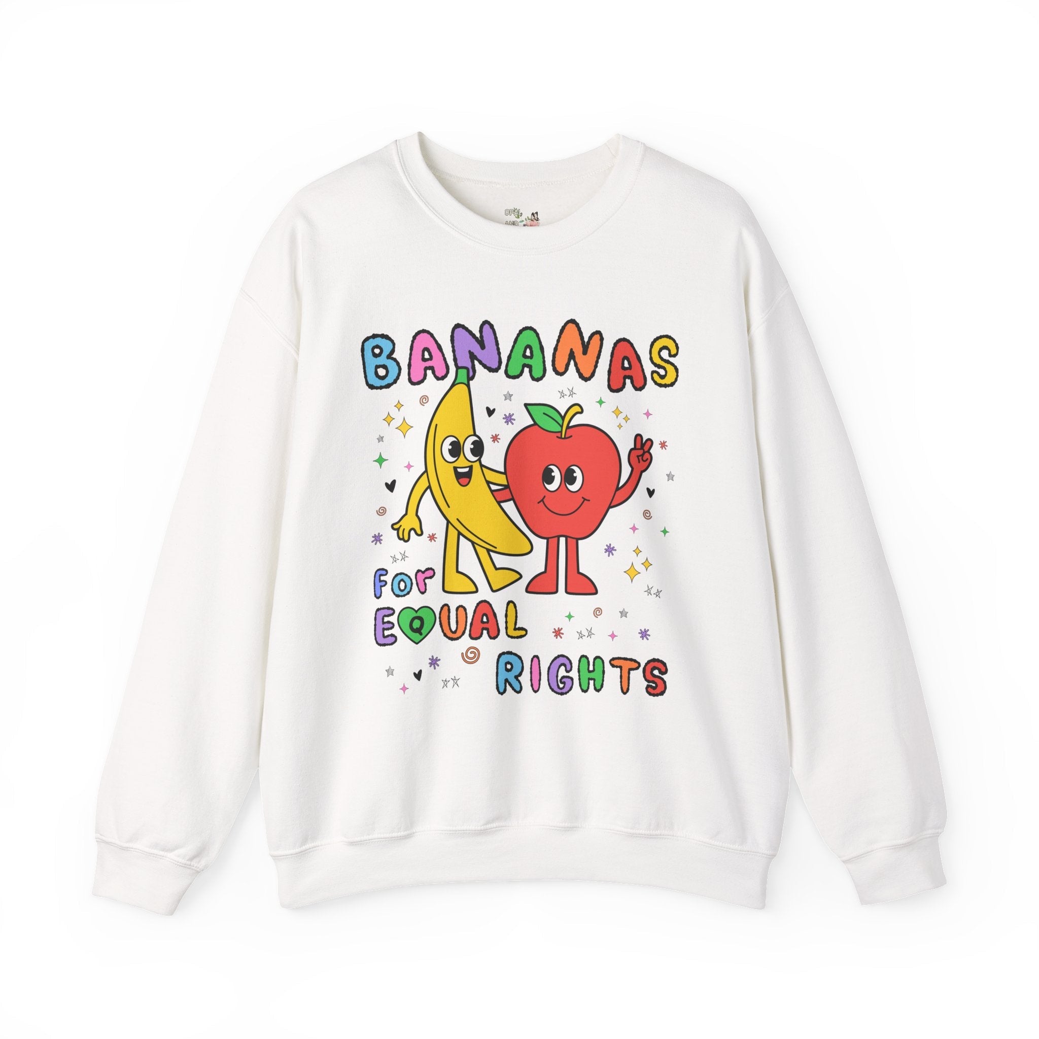 Colorful Equal Rights Sweatshirt with Funny Saying: Bananas for Equal Rights, Cute Fruit Lover Crewneck for Pride Month, Proud LGBTQ+ Ally - Opal and June