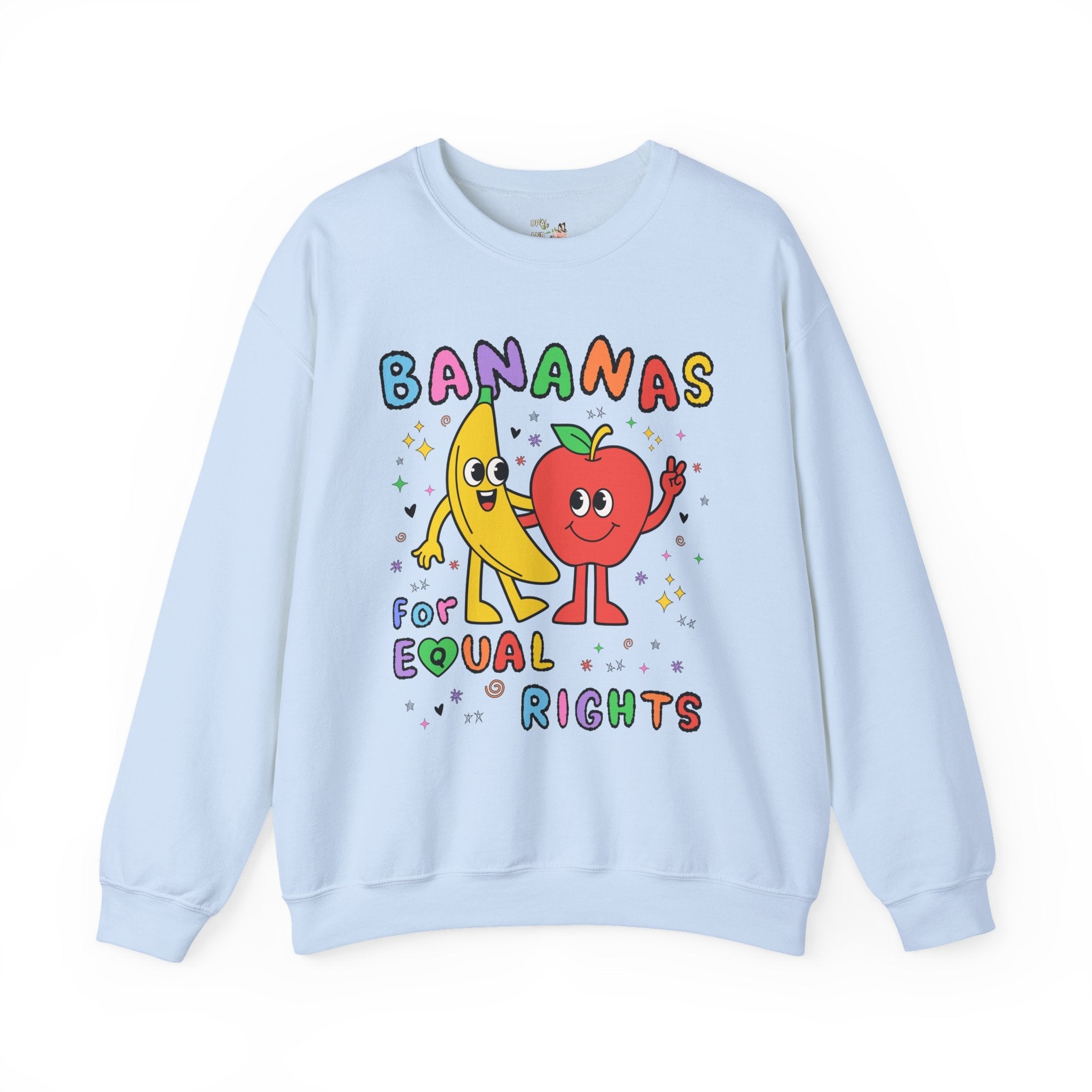 Colorful Equal Rights Sweatshirt with Funny Saying: Bananas for Equal Rights, Cute Fruit Lover Crewneck for Pride Month, Proud LGBTQ+ Ally - Opal and June