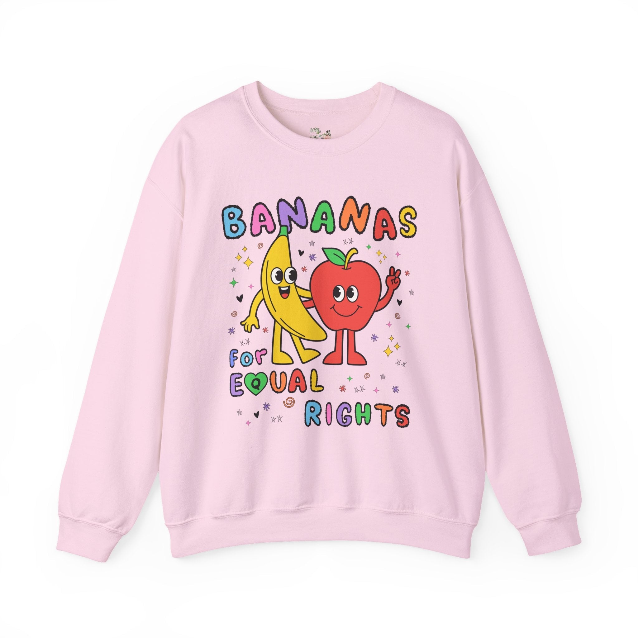 Colorful Equal Rights Sweatshirt with Funny Saying: Bananas for Equal Rights, Cute Fruit Lover Crewneck for Pride Month, Proud LGBTQ+ Ally - Opal and June