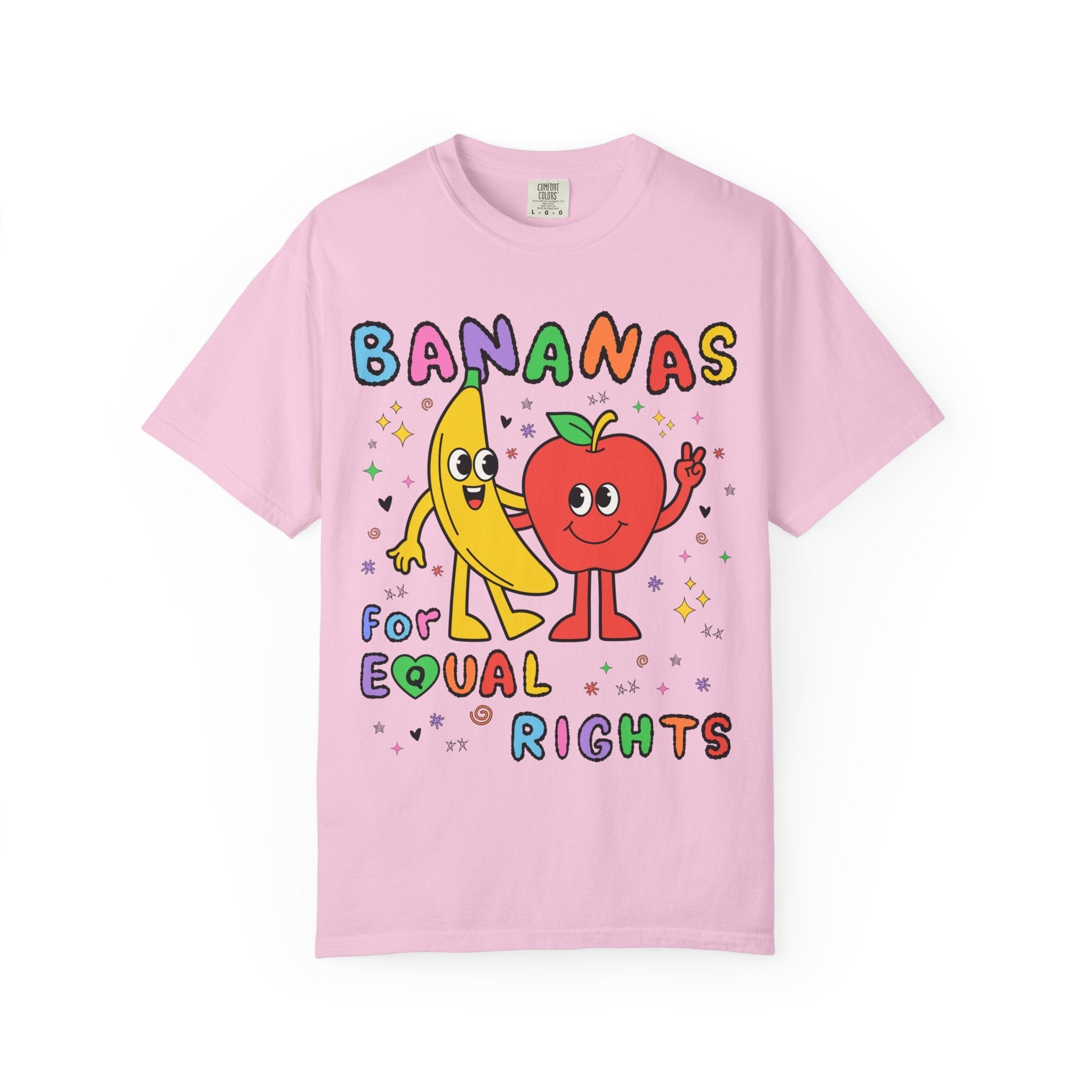 Colorful Equal Rights Tee Shirt with Funny Saying: Bananas for Equal Rights, Cute Fruit Lover T-Shirt for Pride Month, Proud LGBTQ+ Ally - Opal and June
