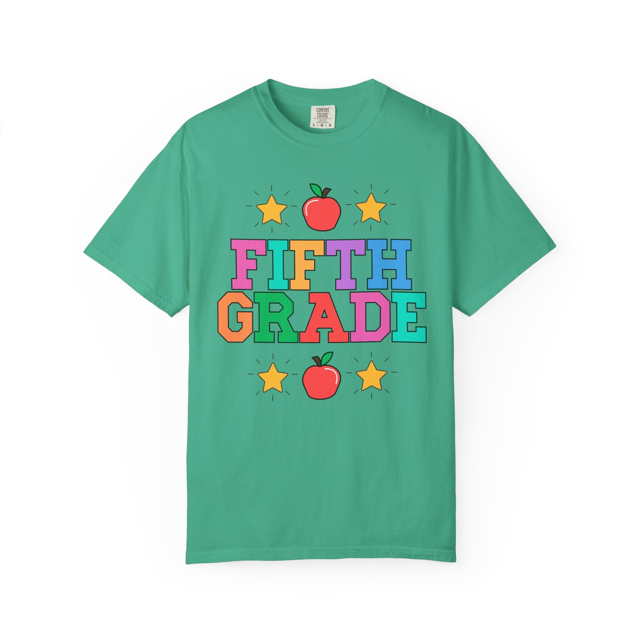 Colorful Fifth Grade Teacher Tee Shirt with Cute 90s Throwback Apple, First Day of School Teacher Team Shirt, Retro Back to School Tee - Opal and June