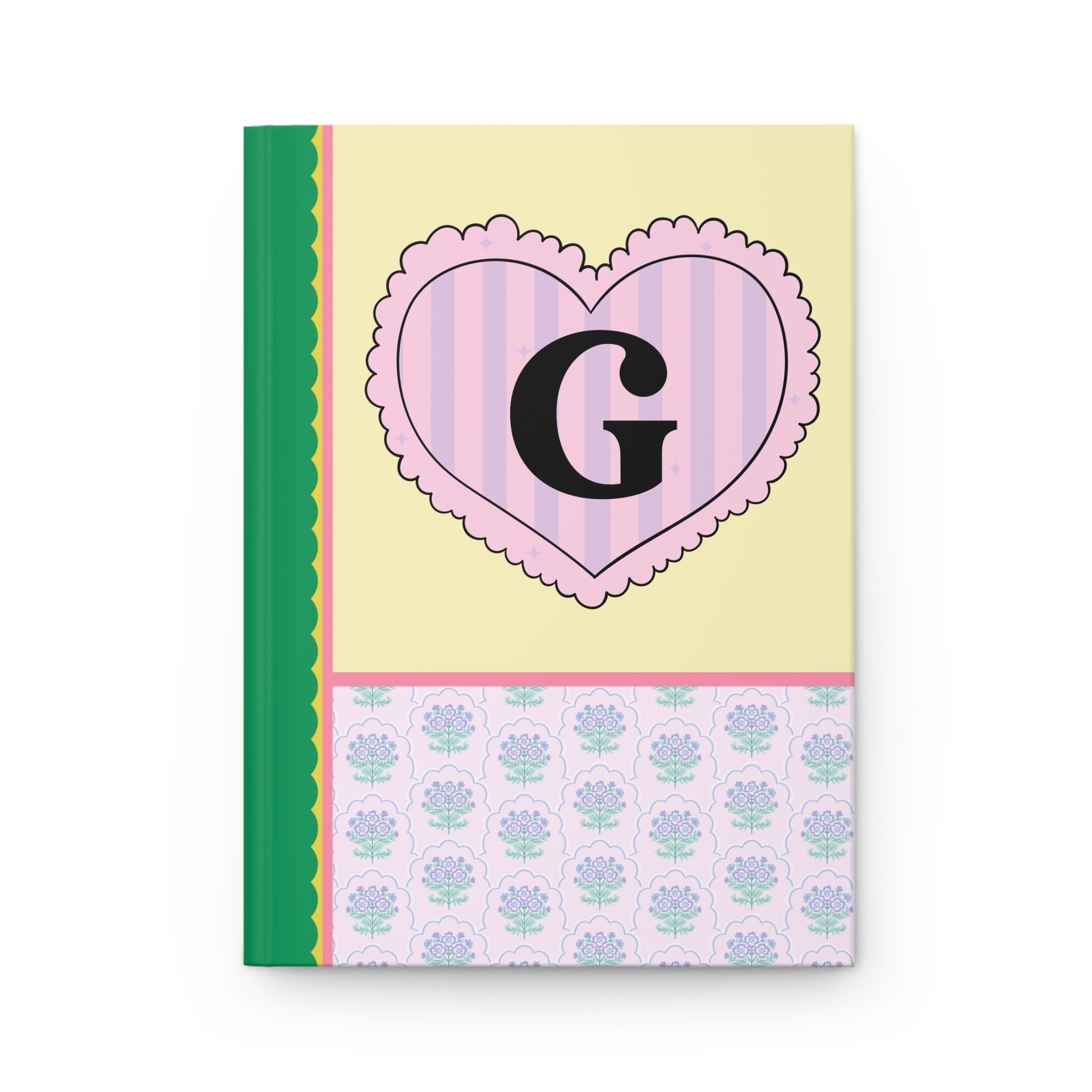 Colorful Floral Notebook with Initial for Best Friend or Sister, Cute Striped Floral Journal with Heart, Cute Retro Notebook with Letter: G - Opal and June