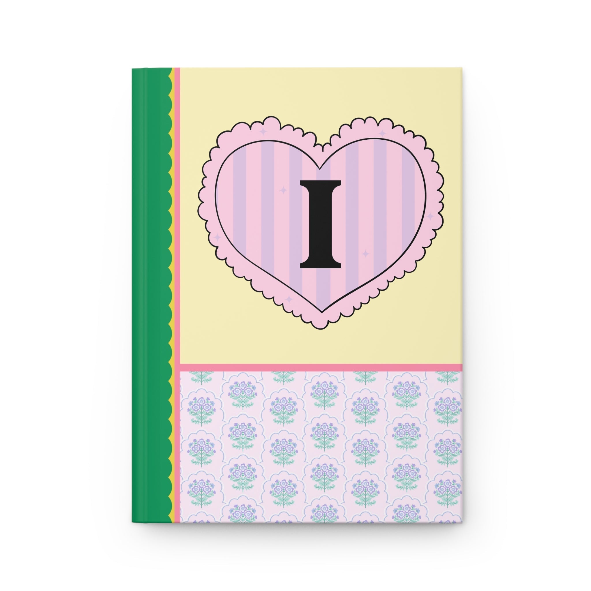 Colorful Floral Notebook with Initial for Best Friend or Sister, Cute Striped Floral Journal with Heart, Cute Retro Notebook with Letter: I - Opal and June