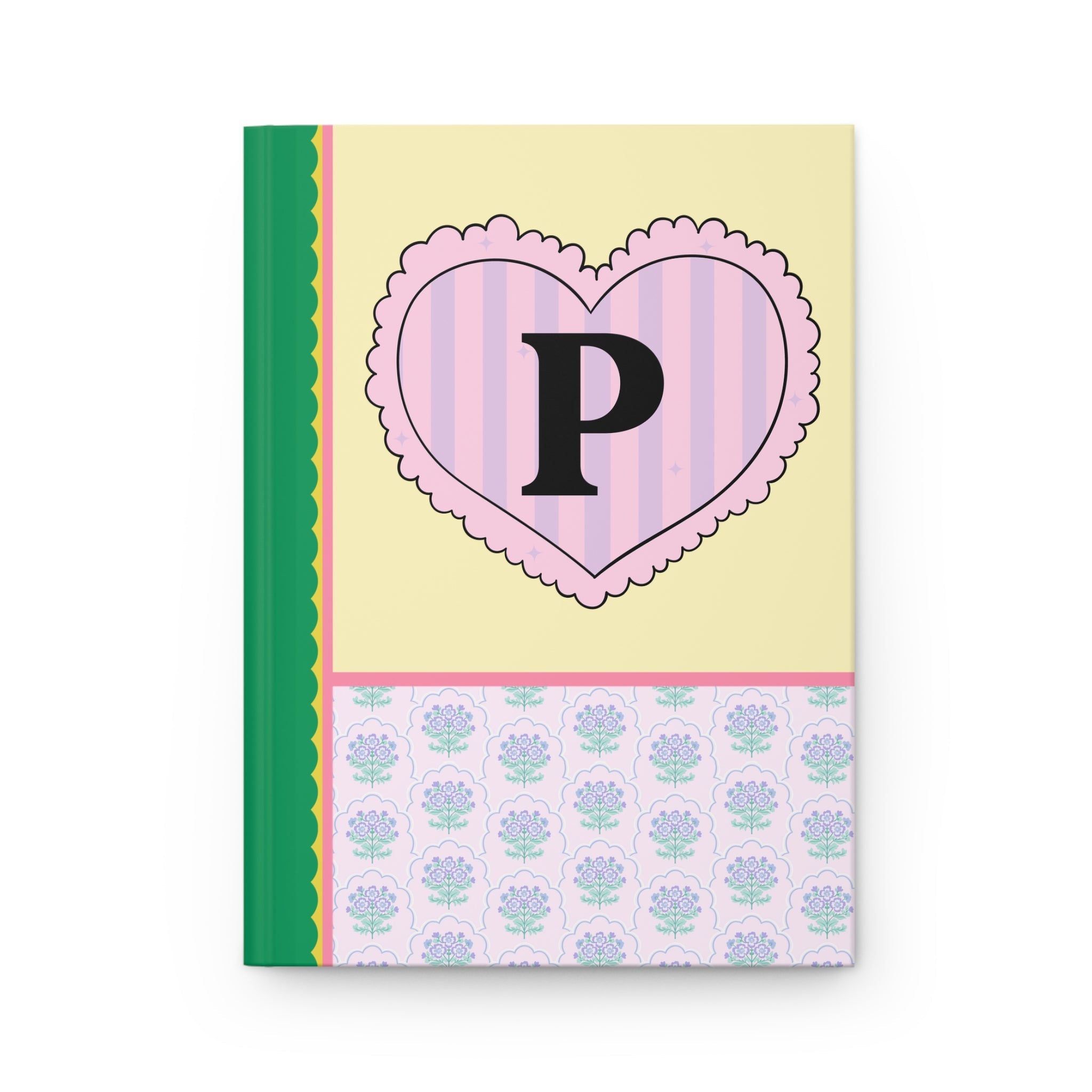 Colorful Floral Notebook with Initial for Best Friend or Sister, Cute Striped Floral Journal with Heart, Cute Retro Notebook with Letter: P - Opal and June