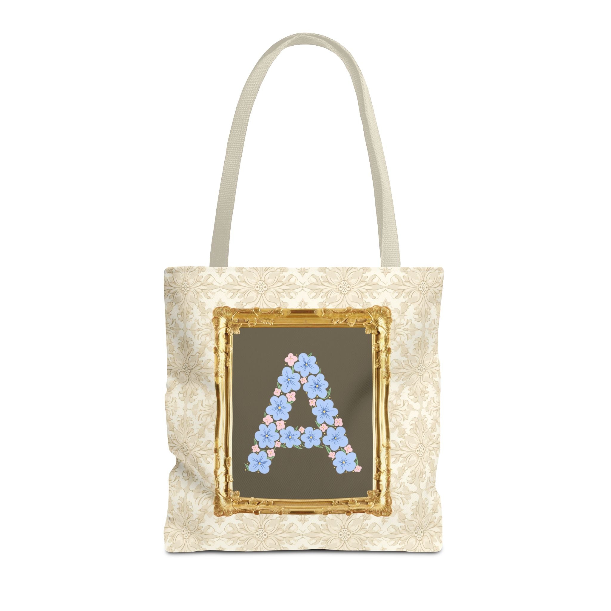 Colorful Floral Tote Bag with Framed Flower Letter, Boho Wildflower Vintage Aesthetic Tote Bag for Daughter or Co - Worker's Birthday: A - Opal and June