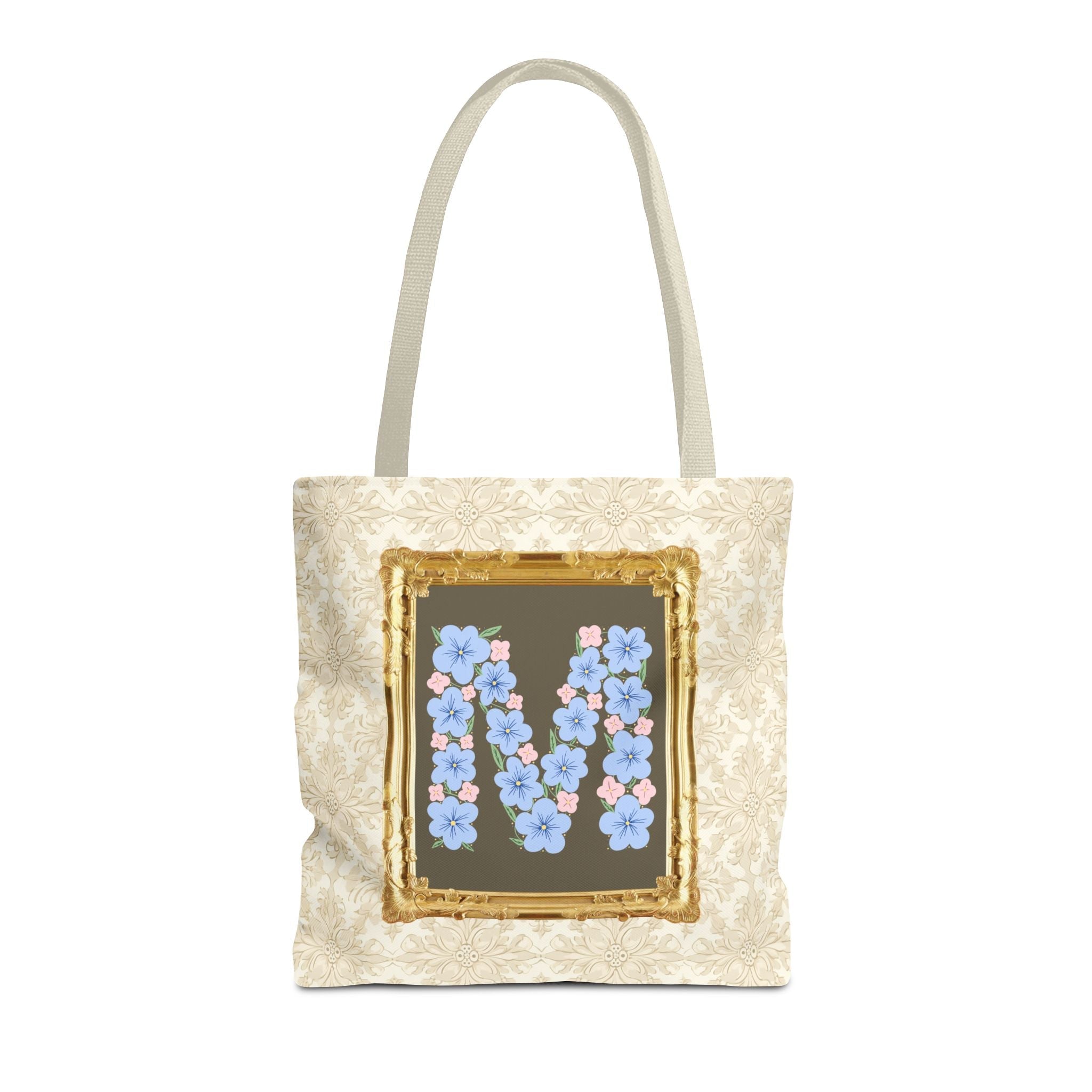 Colorful Floral Tote Bag with Framed Flower Letter, Boho Wildflower Vintage Aesthetic Tote Bag for Daughter or Co - Worker's Birthday: M - Opal and June