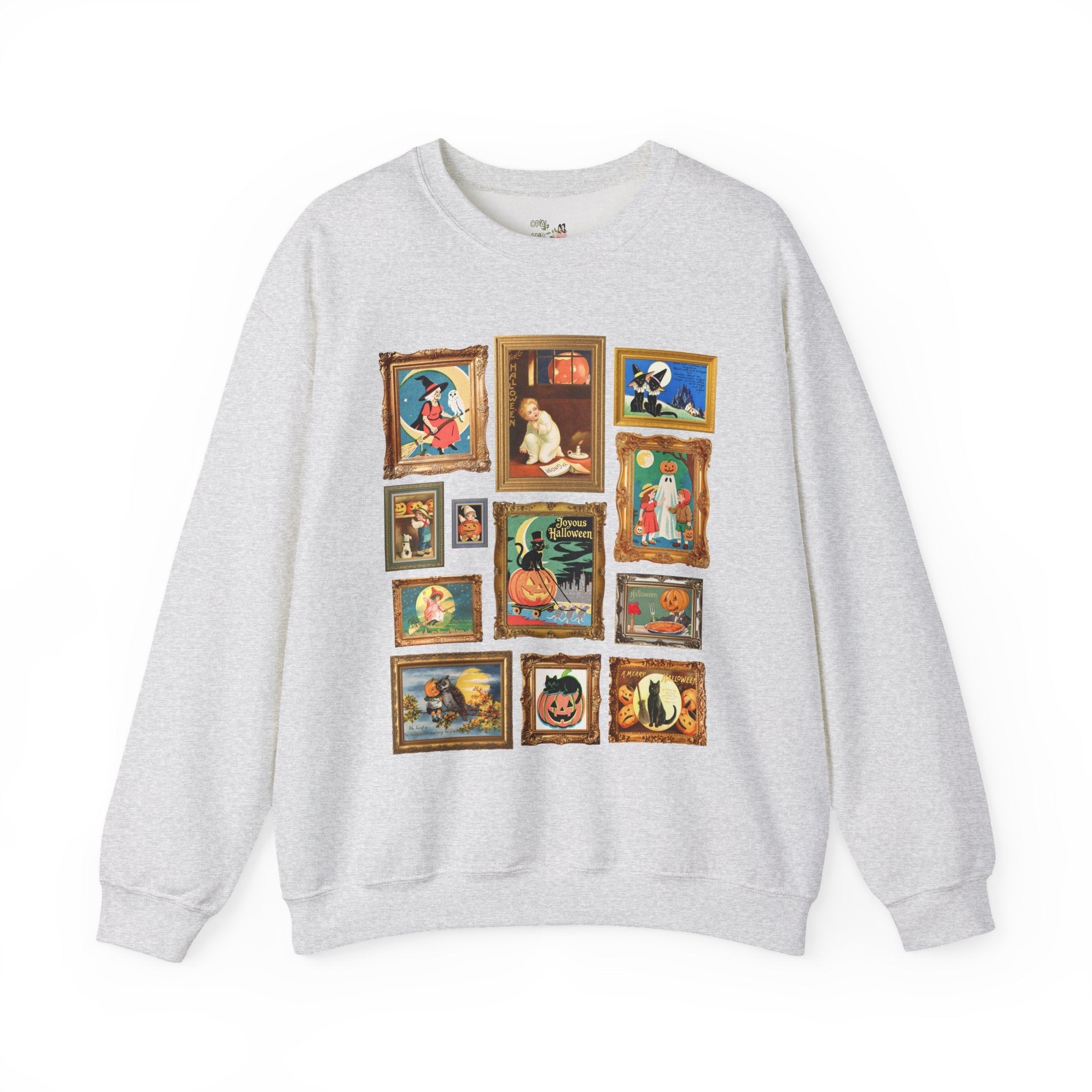 Colorful Halloween Sweatshirt, Cute 90s Aesthetic, Colorful Maximalist Spooky Season Shirt with Witches Pumpkins and Cats, Goblincore Fall - Opal and June