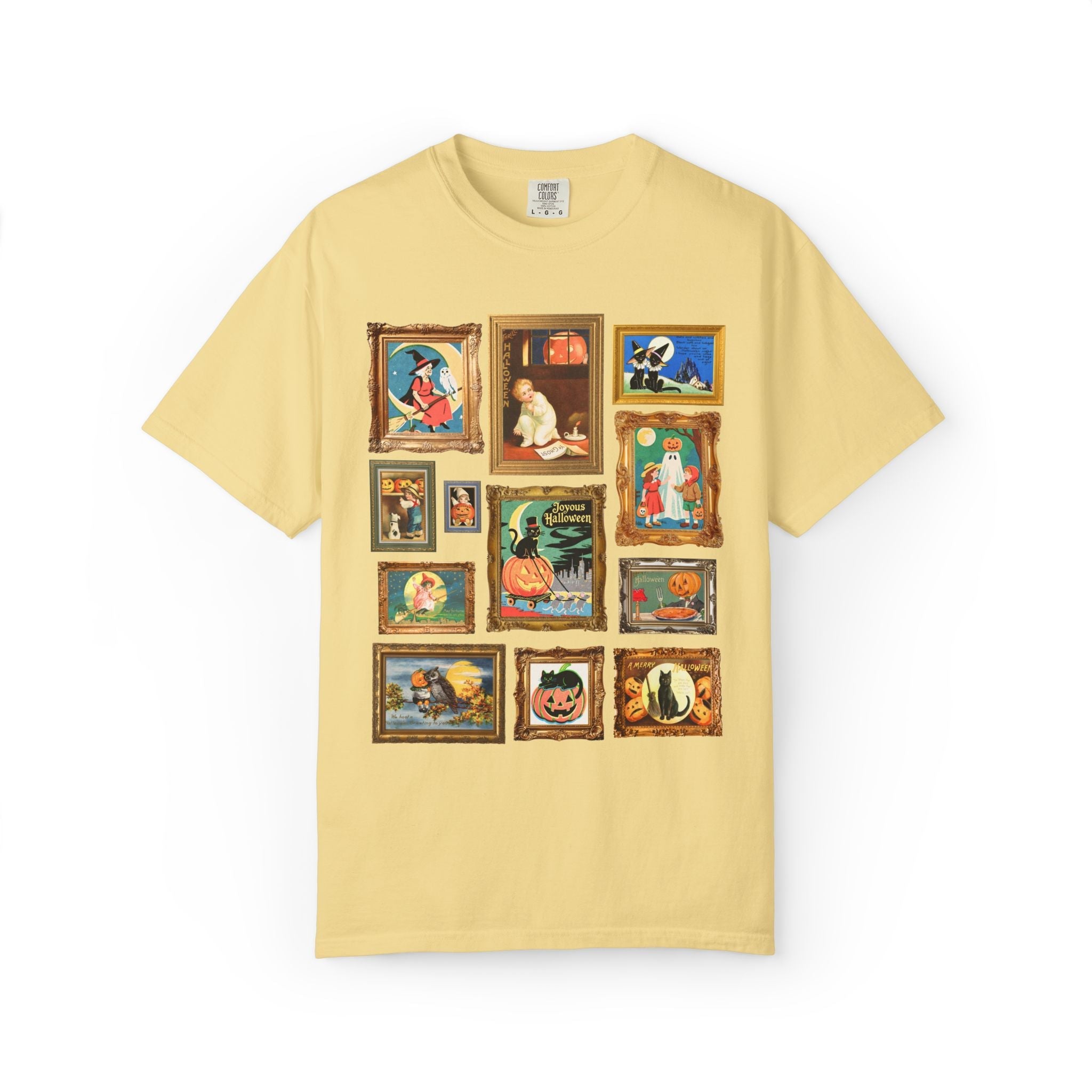 Colorful Halloween Tee Shirt with Cute 90s Aesthetic, Colorful Maximalist Spooky Season Tee with Witches Pumpkins and Cats, Goblincore Fall - Opal and June