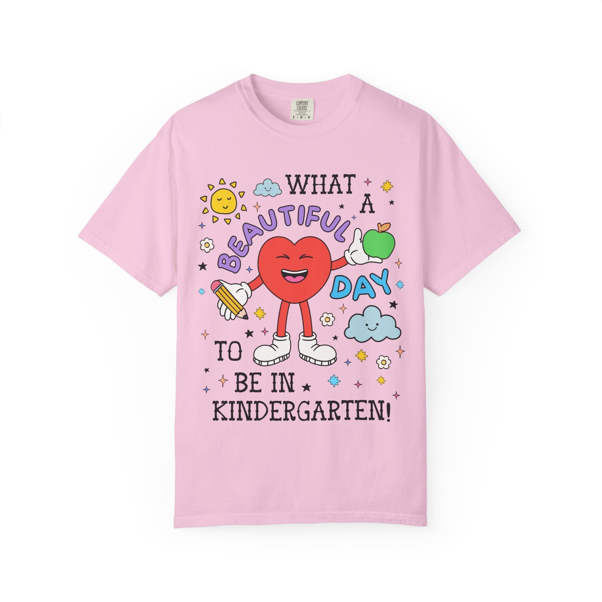 Colorful Kindergarten Teacher Tee Shirt with Stars, Funny Saying Kindergarten Crew Tee, First Day of School, Back to School Meet the Teacher - Opal and June