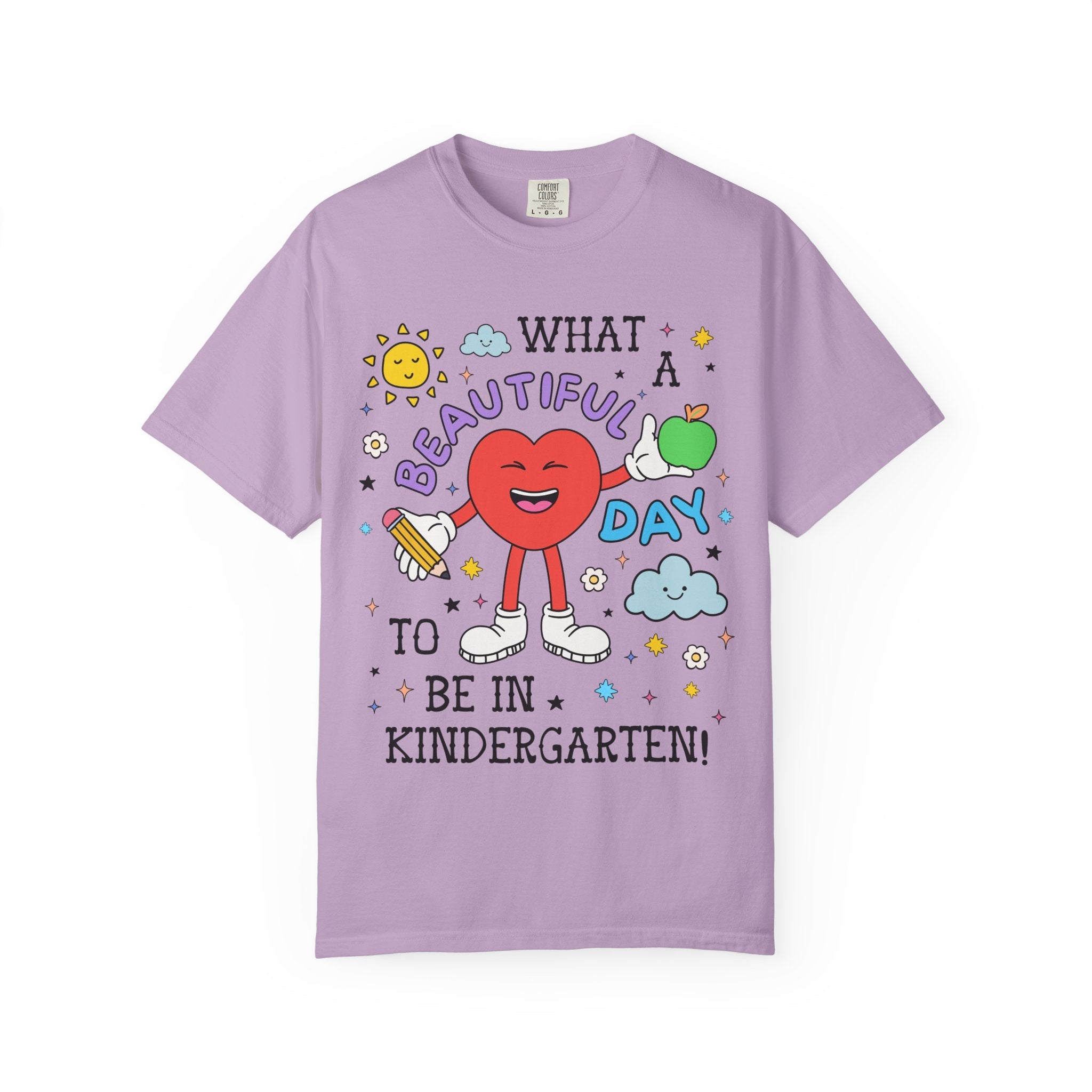 Colorful Kindergarten Teacher Tee Shirt with Stars, Funny Saying Kindergarten Crew Tee, First Day of School, Back to School Meet the Teacher - Opal and June