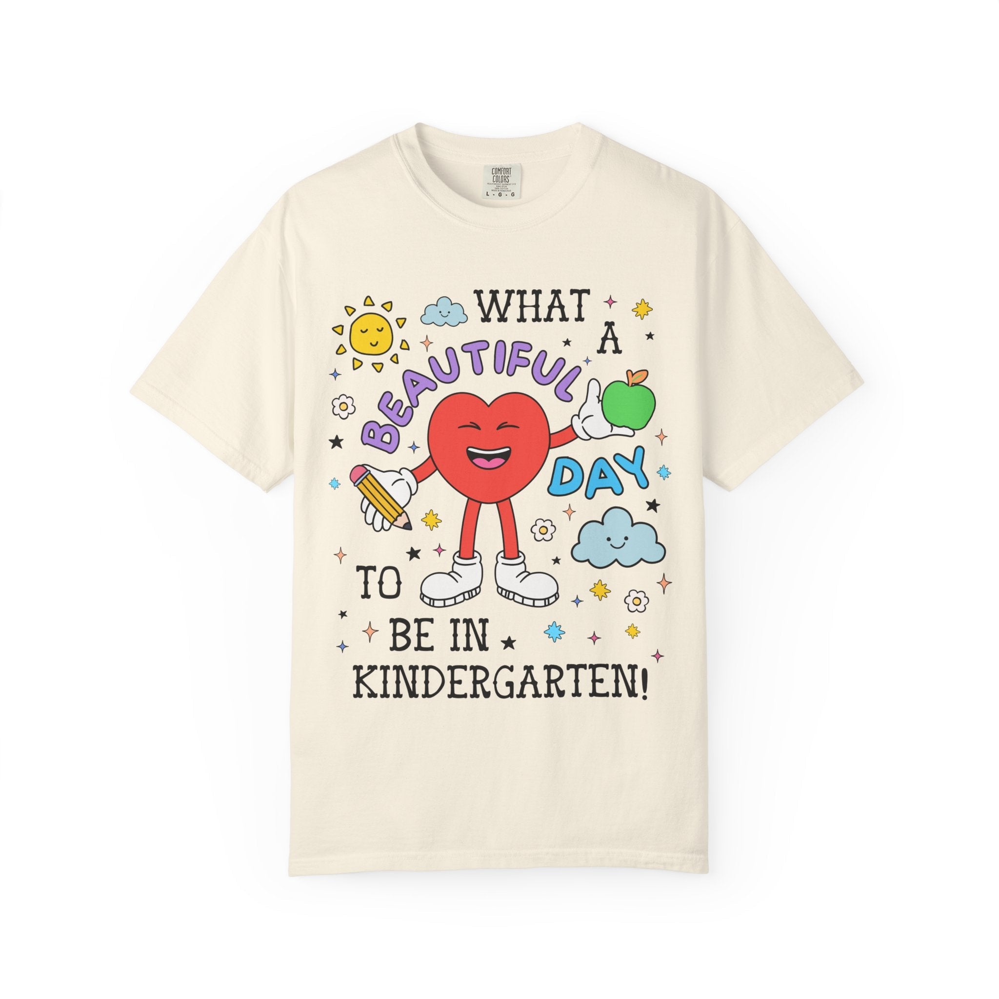 Colorful Kindergarten Teacher Tee Shirt with Stars, Funny Saying Kindergarten Crew Tee, First Day of School, Back to School Meet the Teacher - Opal and June