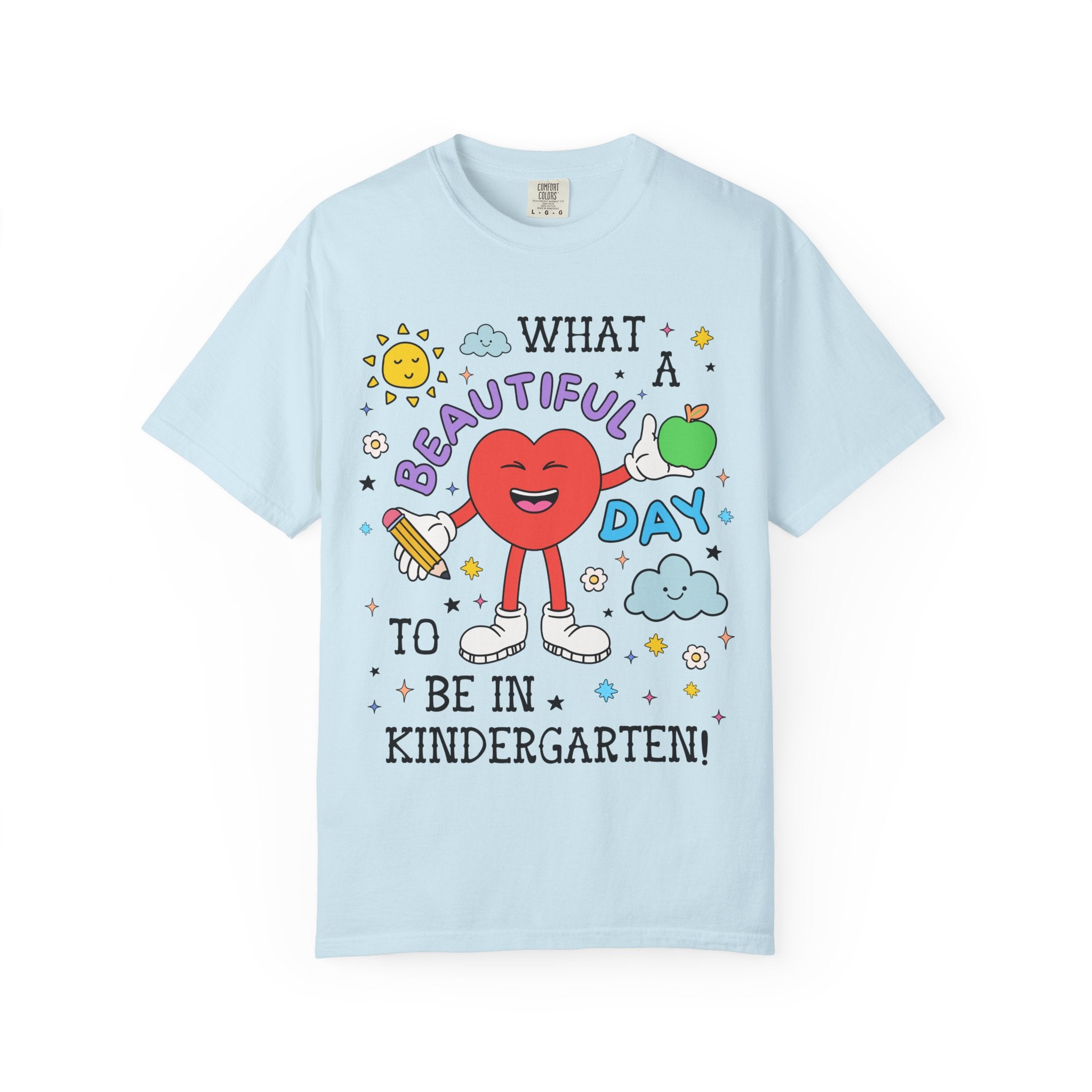 Colorful Kindergarten Teacher Tee Shirt with Stars, Funny Saying Kindergarten Crew Tee, First Day of School, Back to School Meet the Teacher - Opal and June