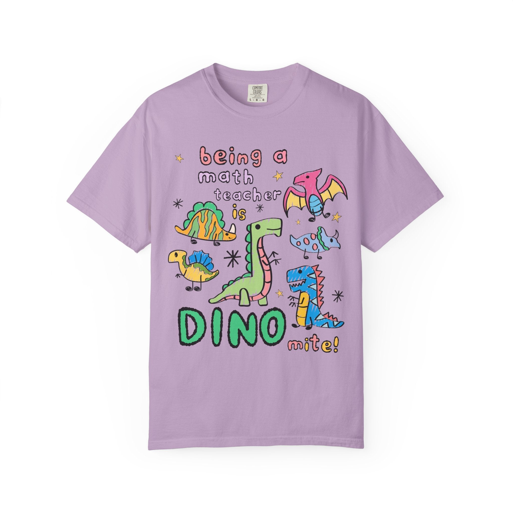 Colorful Math Teacher Dinosaur Lover Tee Shirt for Back to School, Funny Saying Dinosaur T-Shirt for Math Department, Matching Teacher Tee - Opal and June