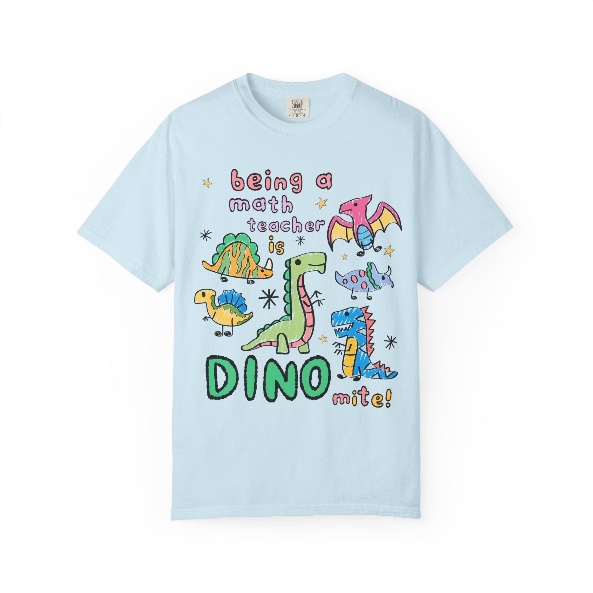 Colorful Math Teacher Dinosaur Lover Tee Shirt for Back to School, Funny Saying Dinosaur T-Shirt for Math Department, Matching Teacher Tee - Opal and June