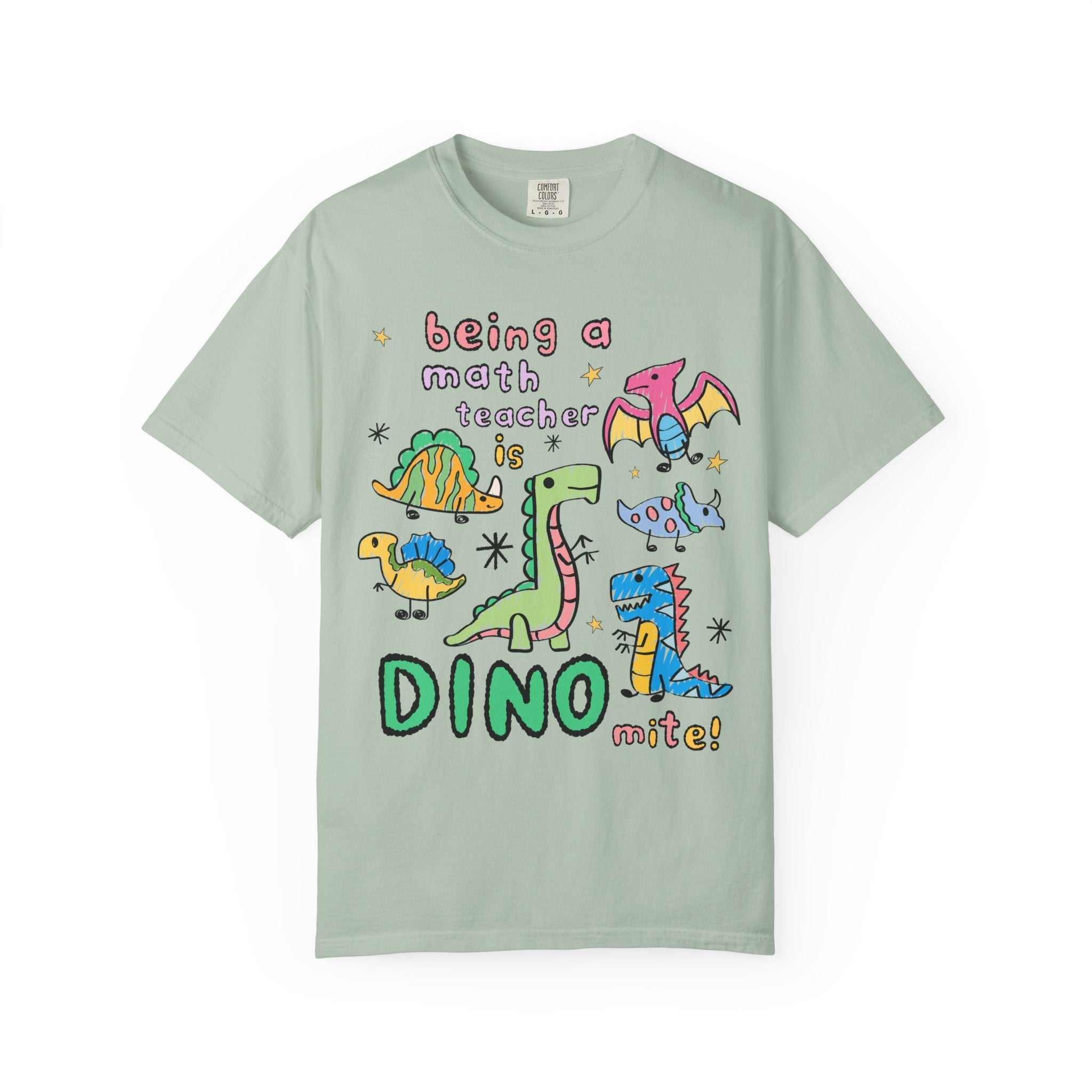 Colorful Math Teacher Dinosaur Lover Tee Shirt for Back to School, Funny Saying Dinosaur T-Shirt for Math Department, Matching Teacher Tee - Opal and June