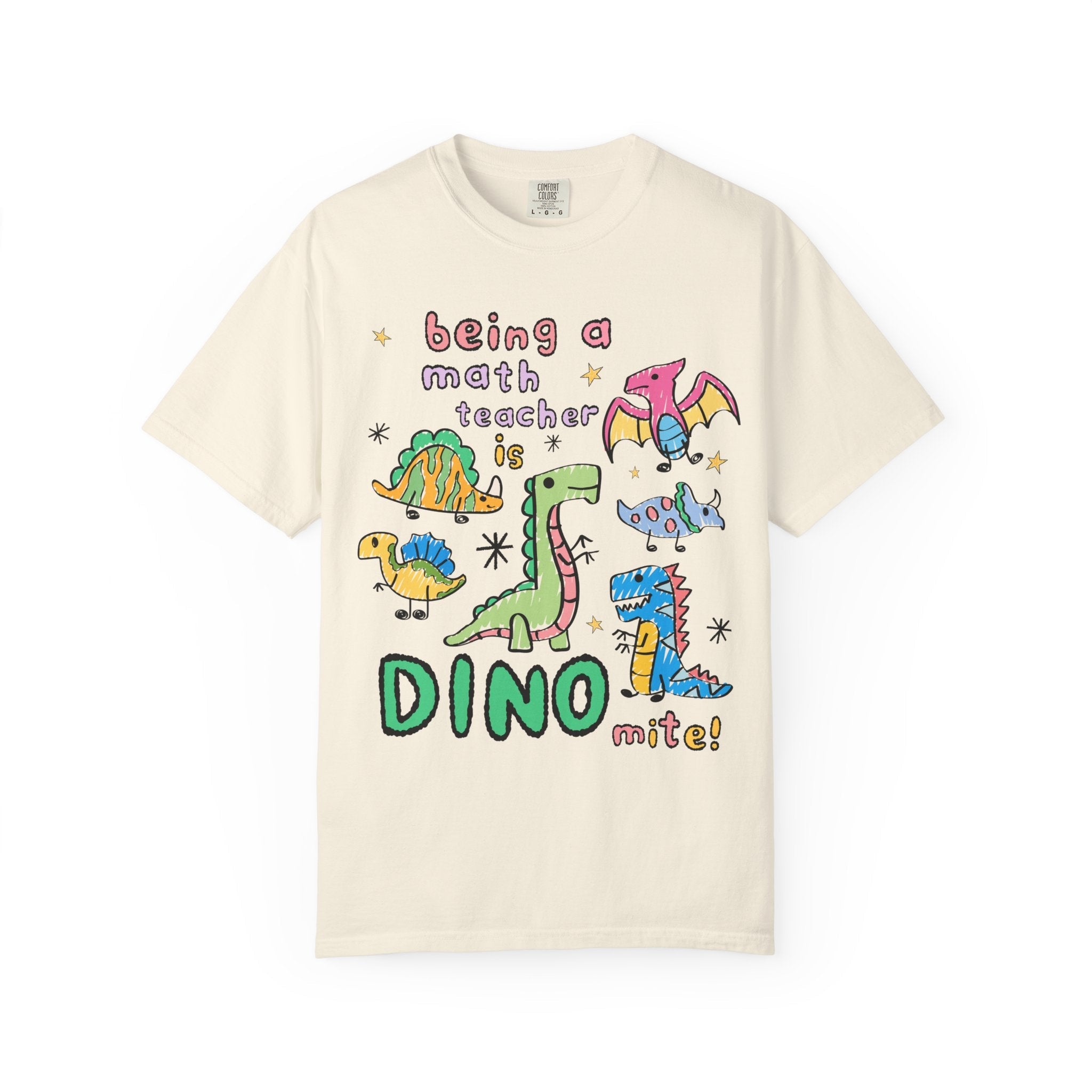 Colorful Math Teacher Dinosaur Lover Tee Shirt for Back to School, Funny Saying Dinosaur T-Shirt for Math Department, Matching Teacher Tee - Opal and June