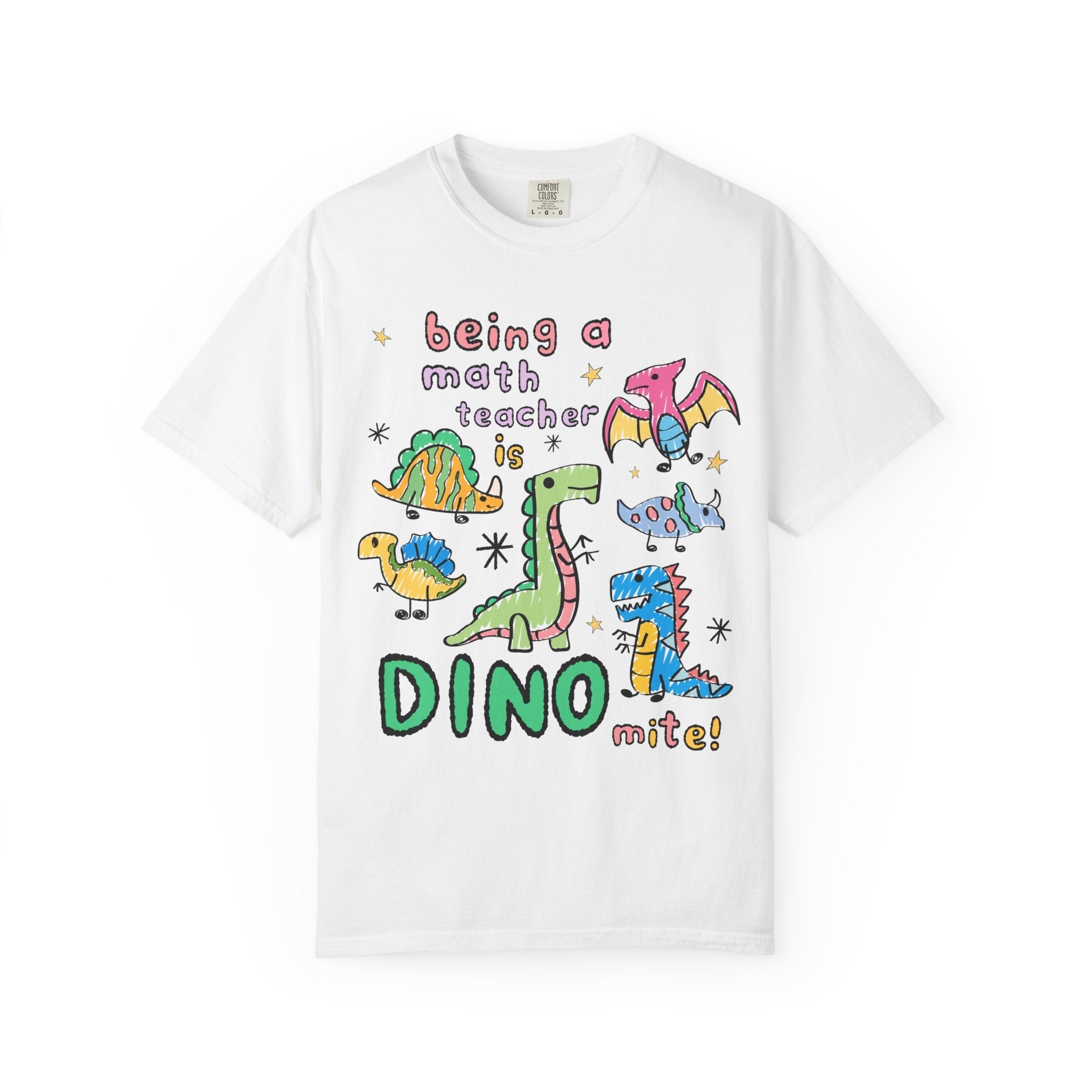 Colorful Math Teacher Dinosaur Lover Tee Shirt for Back to School, Funny Saying Dinosaur T-Shirt for Math Department, Matching Teacher Tee - Opal and June