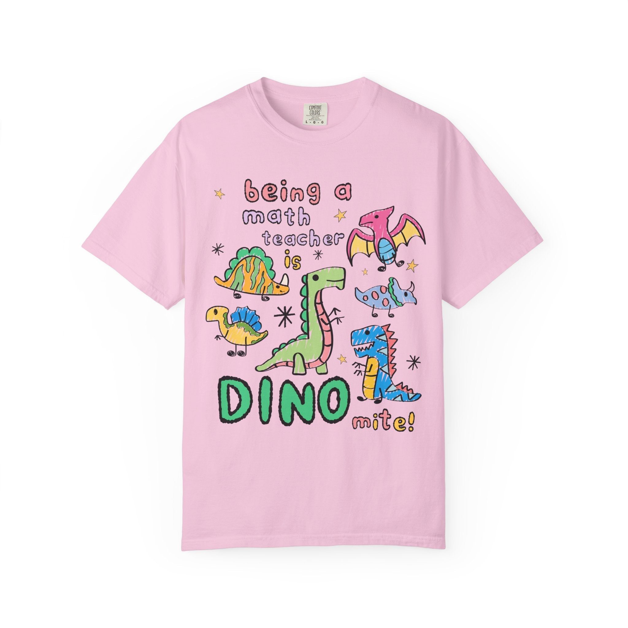 Colorful Math Teacher Dinosaur Lover Tee Shirt for Back to School, Funny Saying Dinosaur T-Shirt for Math Department, Matching Teacher Tee - Opal and June