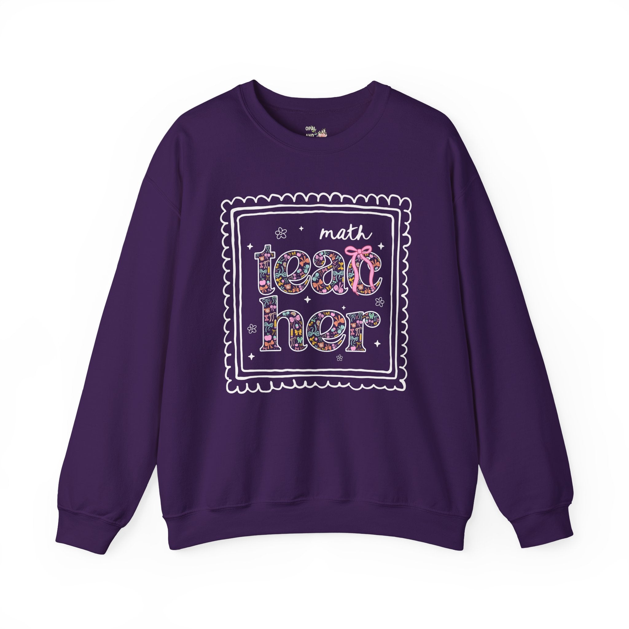 Colorful Math Teacher Sweatshirt for Back to School, Cute Floral Matching Math Department Shirt with Bow, Cute Nineties Aesthetic Doodles - Opal and June