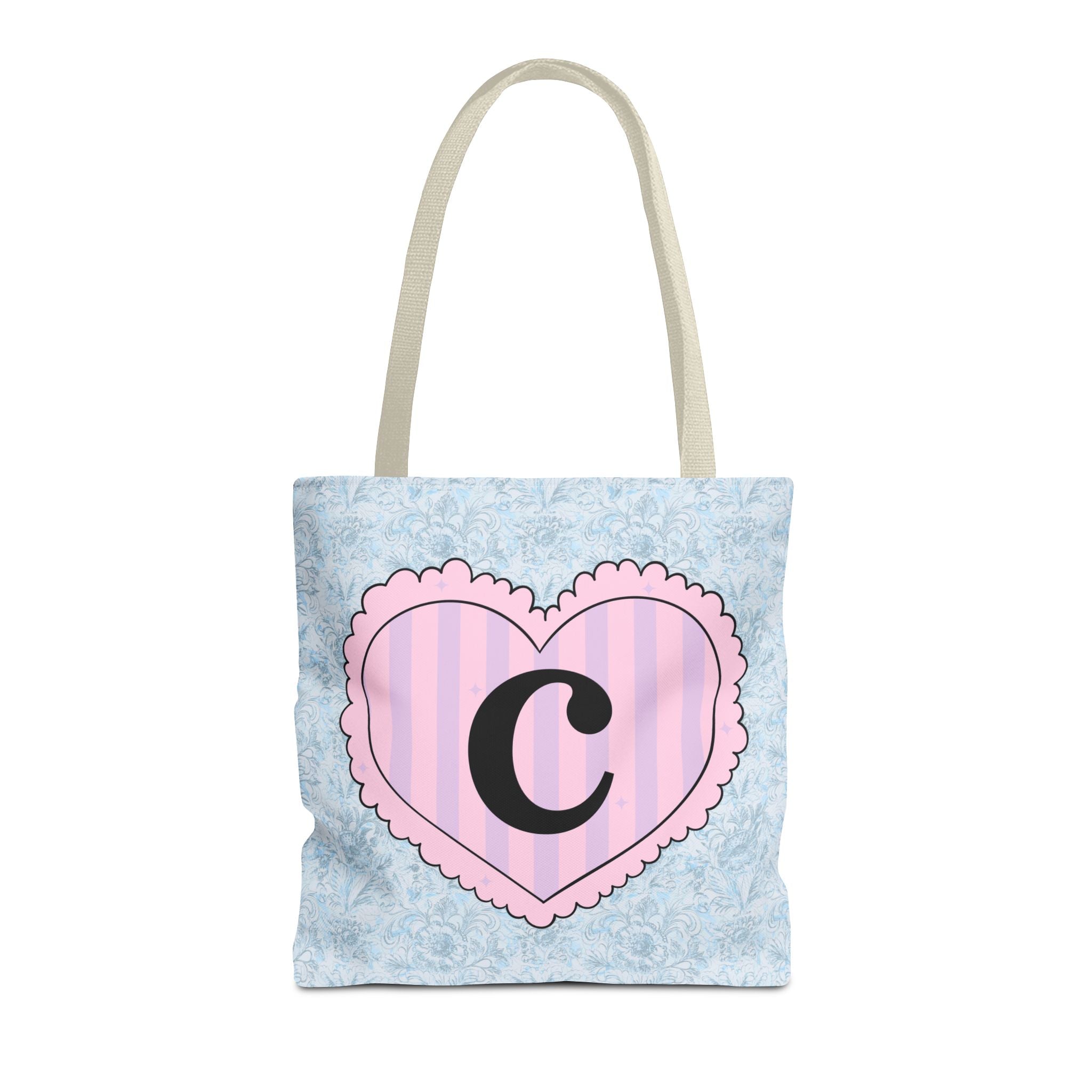 Colorful Plaid Tote Bag with Initial for Best Friend or Sister, Cute Striped Floral Tote Bag with Heart, Tote Bag with Letter: C - Opal and June