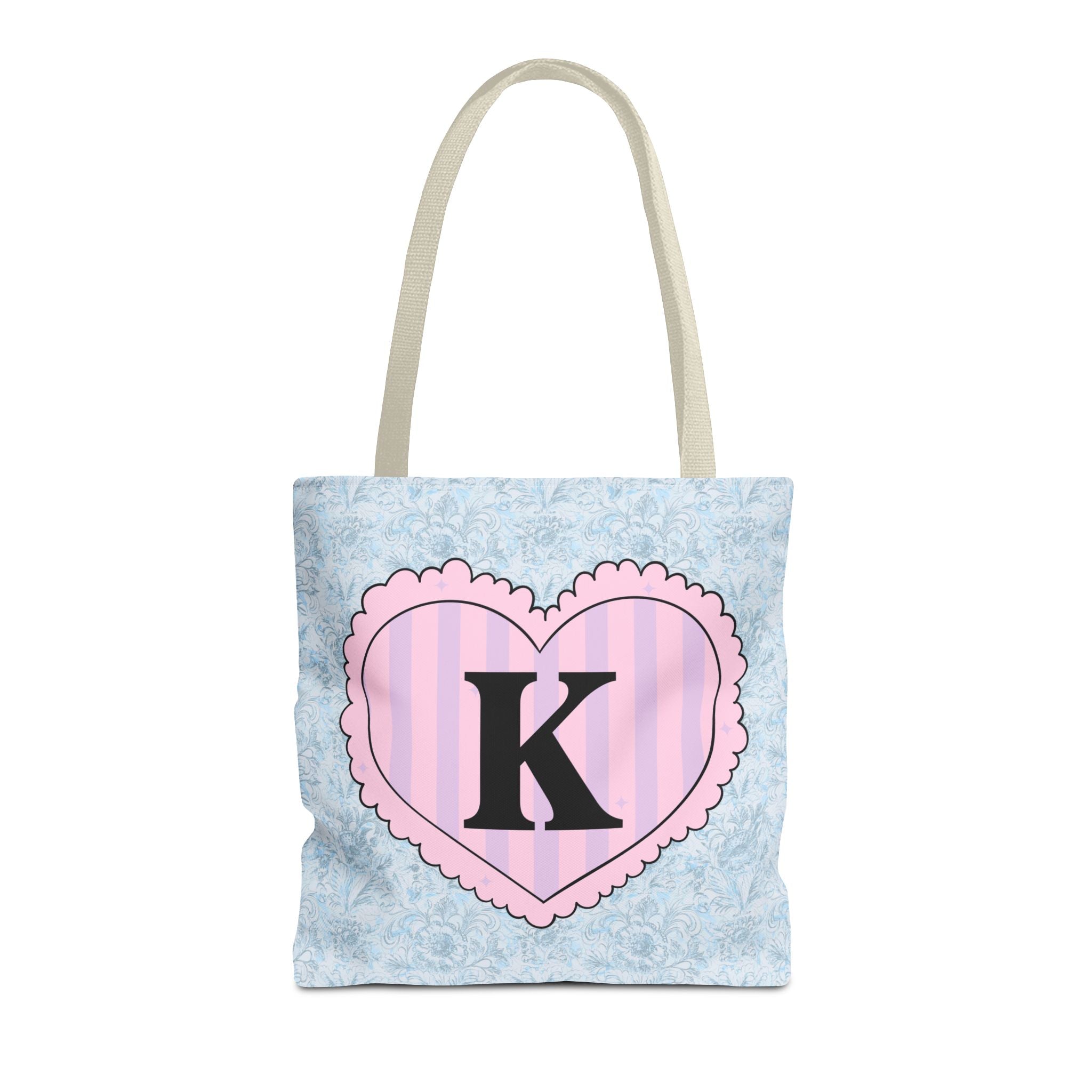 Colorful Plaid Tote Bag with Initial for Best Friend or Sister, Cute Striped Floral Tote Bag with Heart, Tote Bag with Letter: K - Opal and June