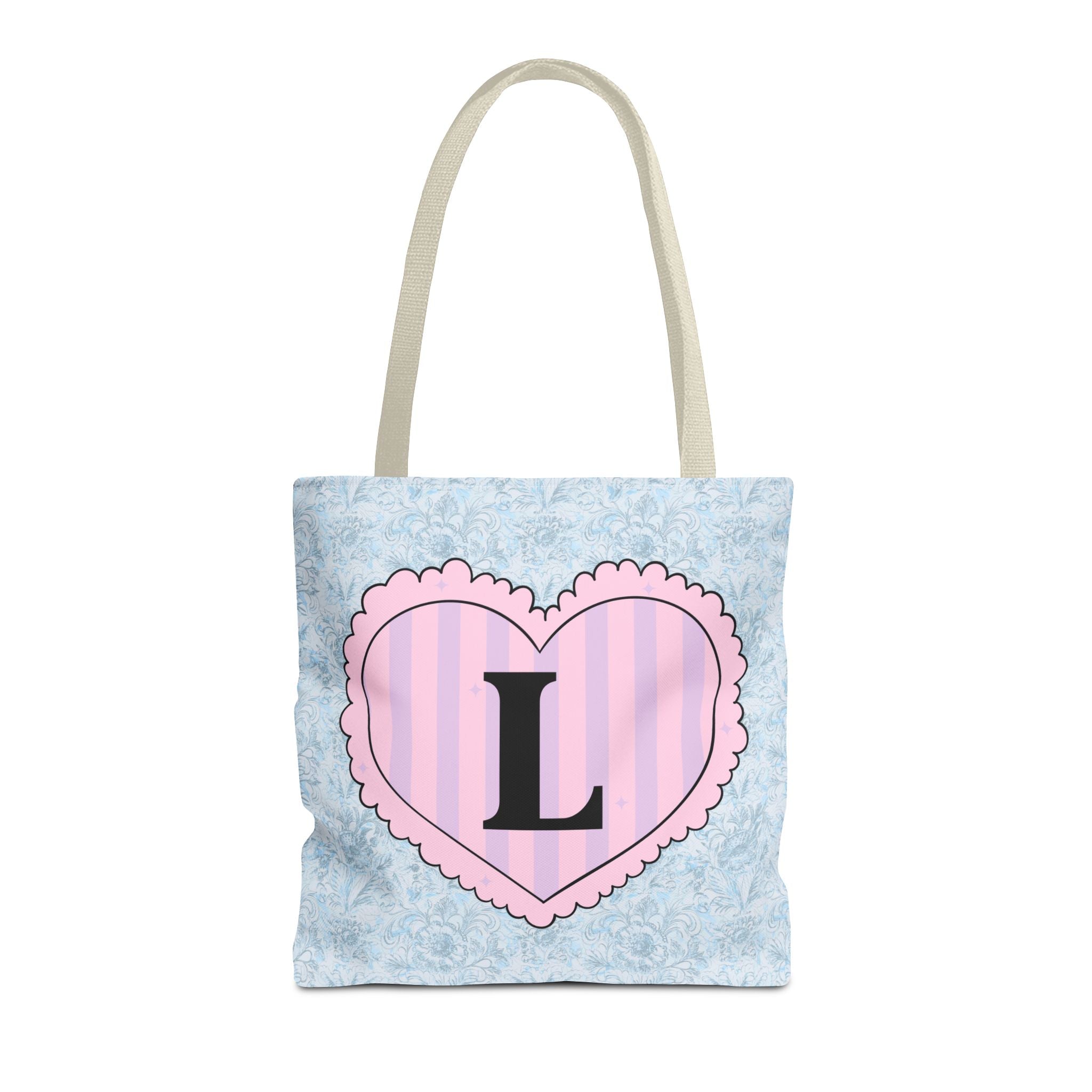 Colorful Plaid Tote Bag with Initial for Best Friend or Sister, Cute Striped Floral Tote Bag with Heart, Tote Bag with Letter: L - Opal and June