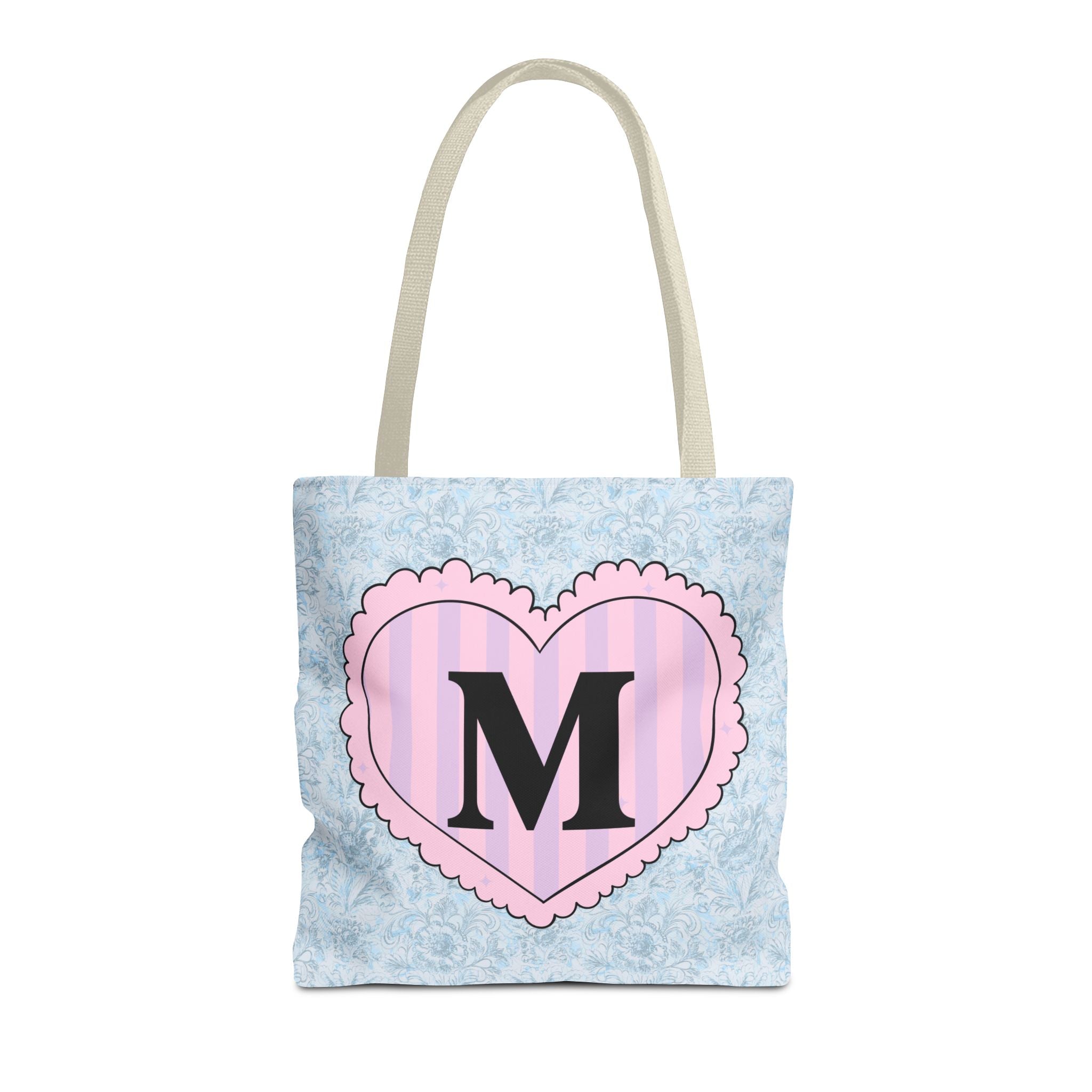 Colorful Plaid Tote Bag with Initial for Best Friend or Sister, Cute Striped Floral Tote Bag with Heart, Tote Bag with Letter: M - Opal and June