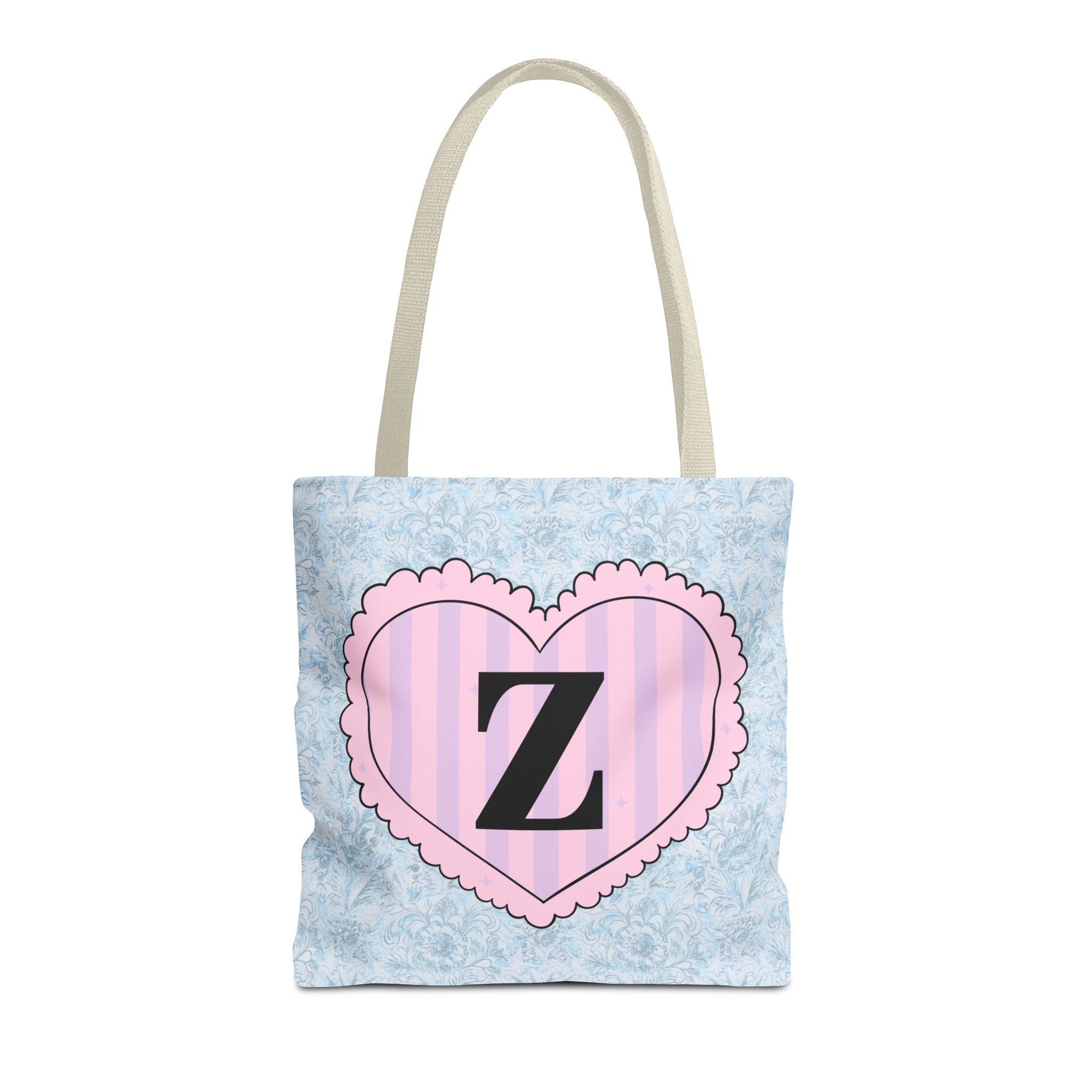 Colorful Plaid Tote Bag with Initial for Best Friend or Sister, Cute Striped Floral Tote Bag with Heart, Tote Bag with Letter: Z - Opal and June