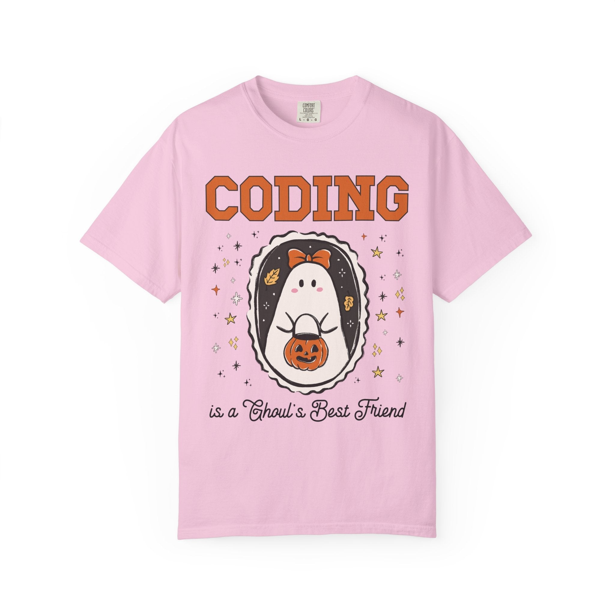 Computer Science Halloween Tee Shirt with Cute Ghost Wearing a Bow, Funny Saying Women in STEM T-Shirt for Programmer, Software Engineer Tee - Opal and June