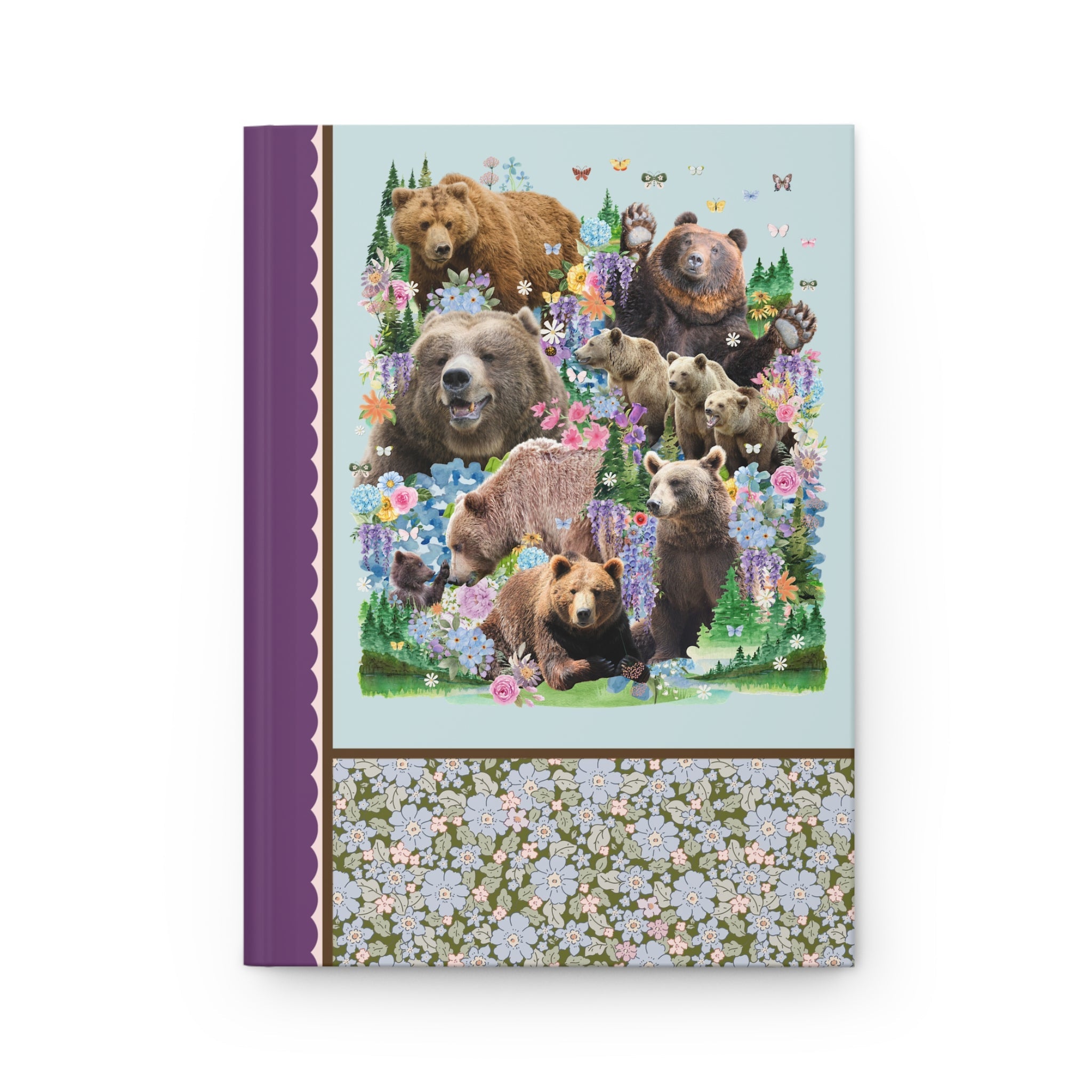 Cottagecore Bear Notebook, Nineties Throwback Animal Lover Present with Butterflies and Flowers, Cute Birthday Gift for Bear Biologist - Opal and June