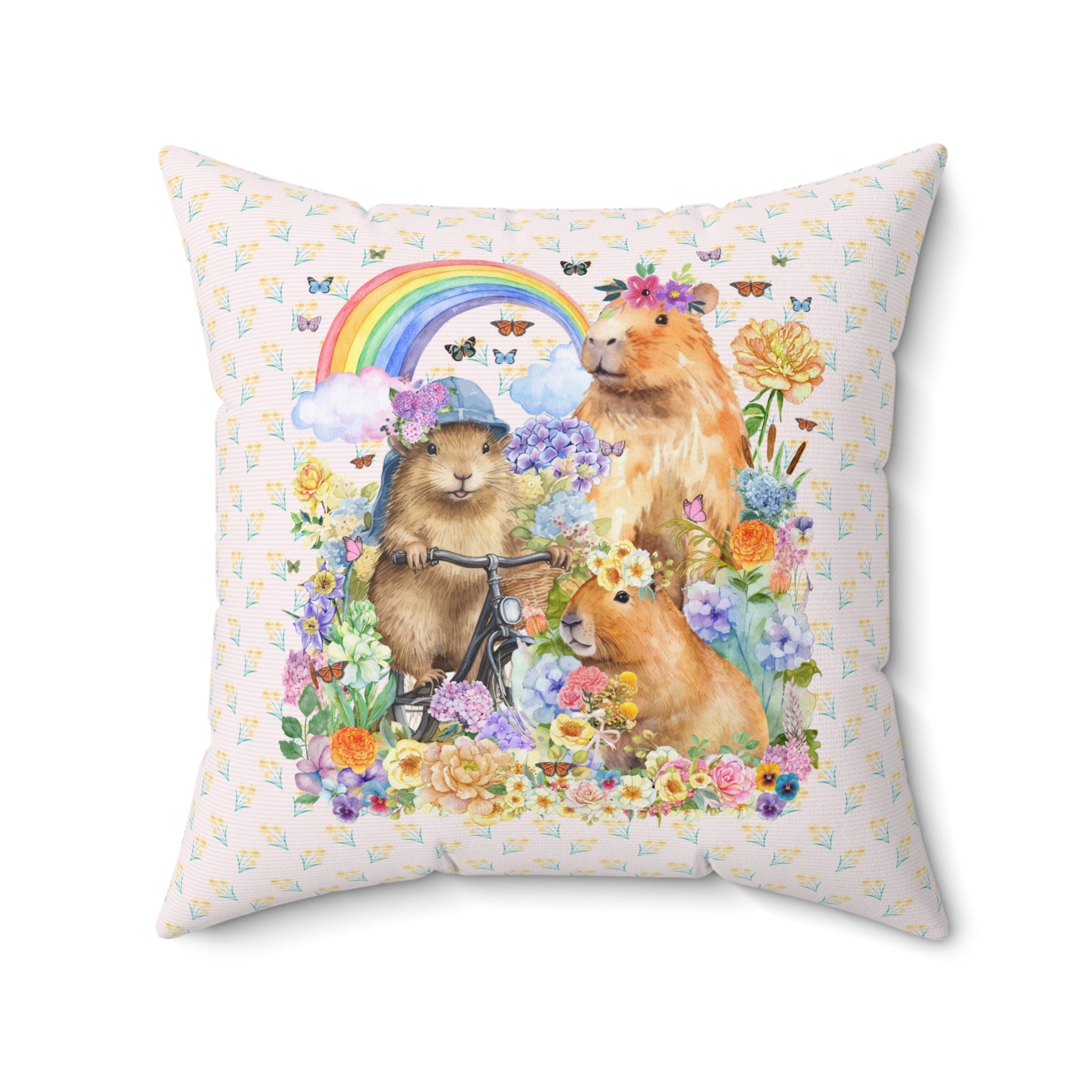 Cottagecore Boho Capybara Pillow for Animal Lover: Funny Watercolor Capybaras with Flowers, Colorful 90s Throwback Shirt, Silly Unhinged - Opal and June