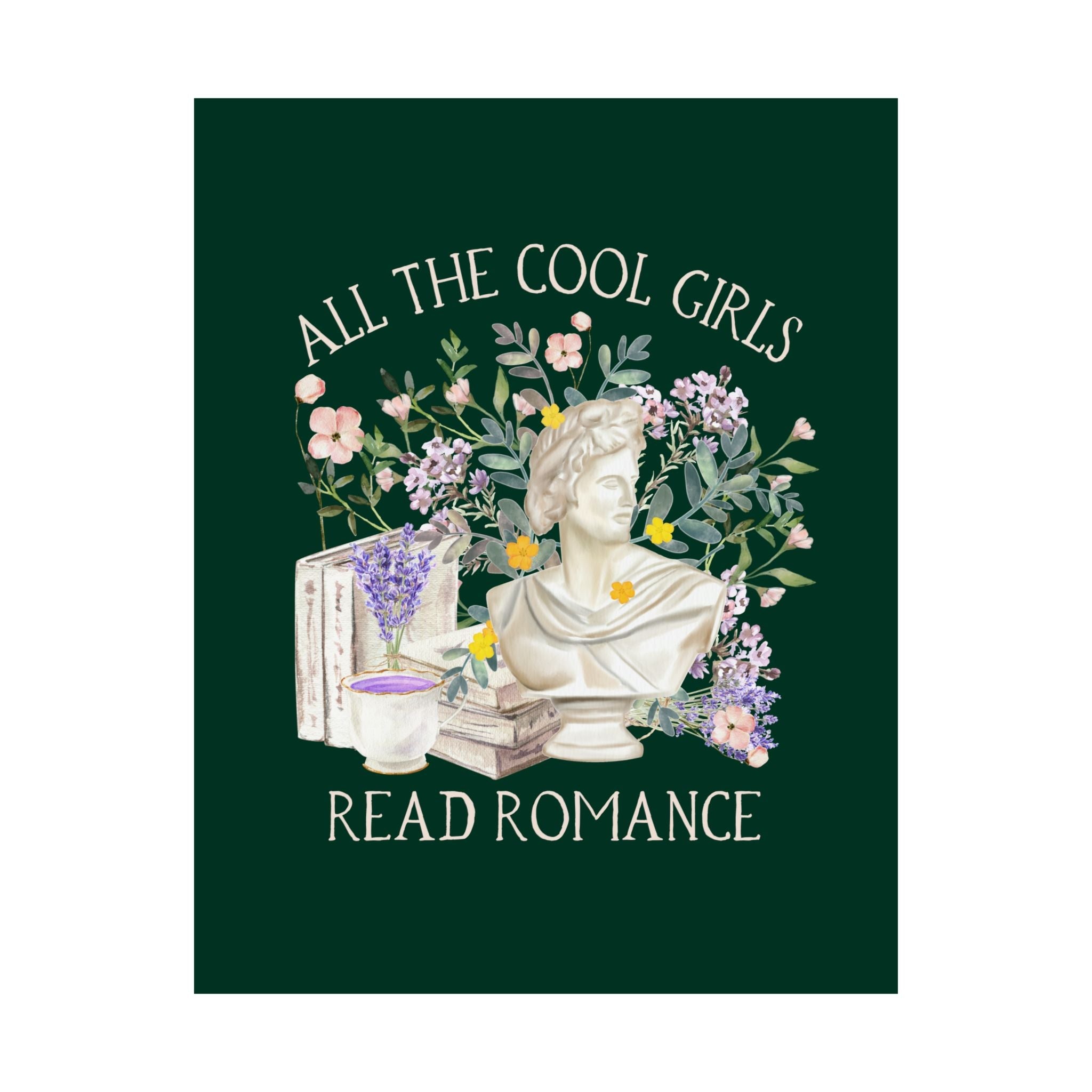 Cottagecore Bookish Wall Poster Print, Floral Maximalist: Cool Girls Read Romance, Vintage Botanical Decor, Romance Reader, Librarian Gift - Opal and June