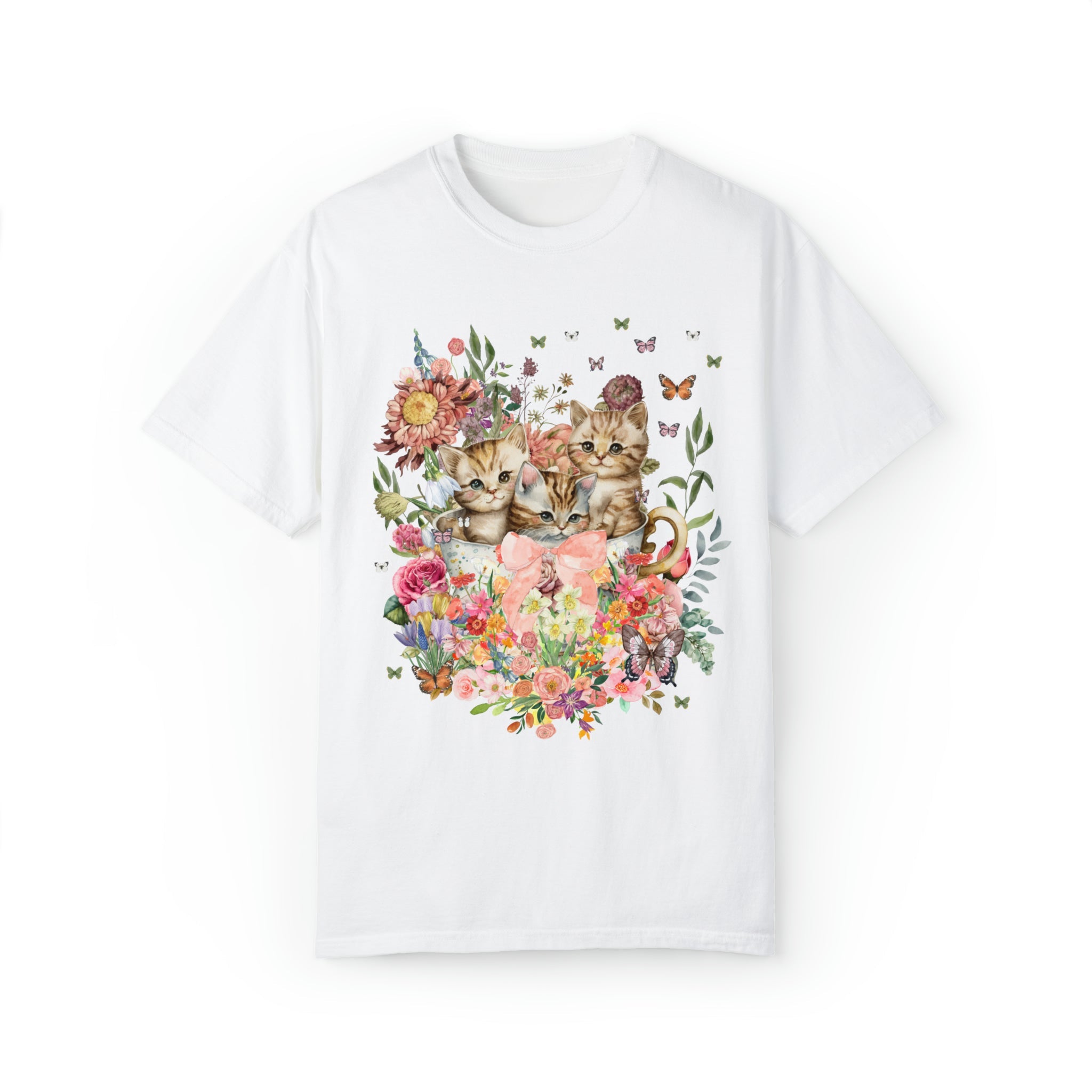 Cottagecore Cat Shirt for Cat Mom: Funny Watercolor Kittens in Cup - Opal and June