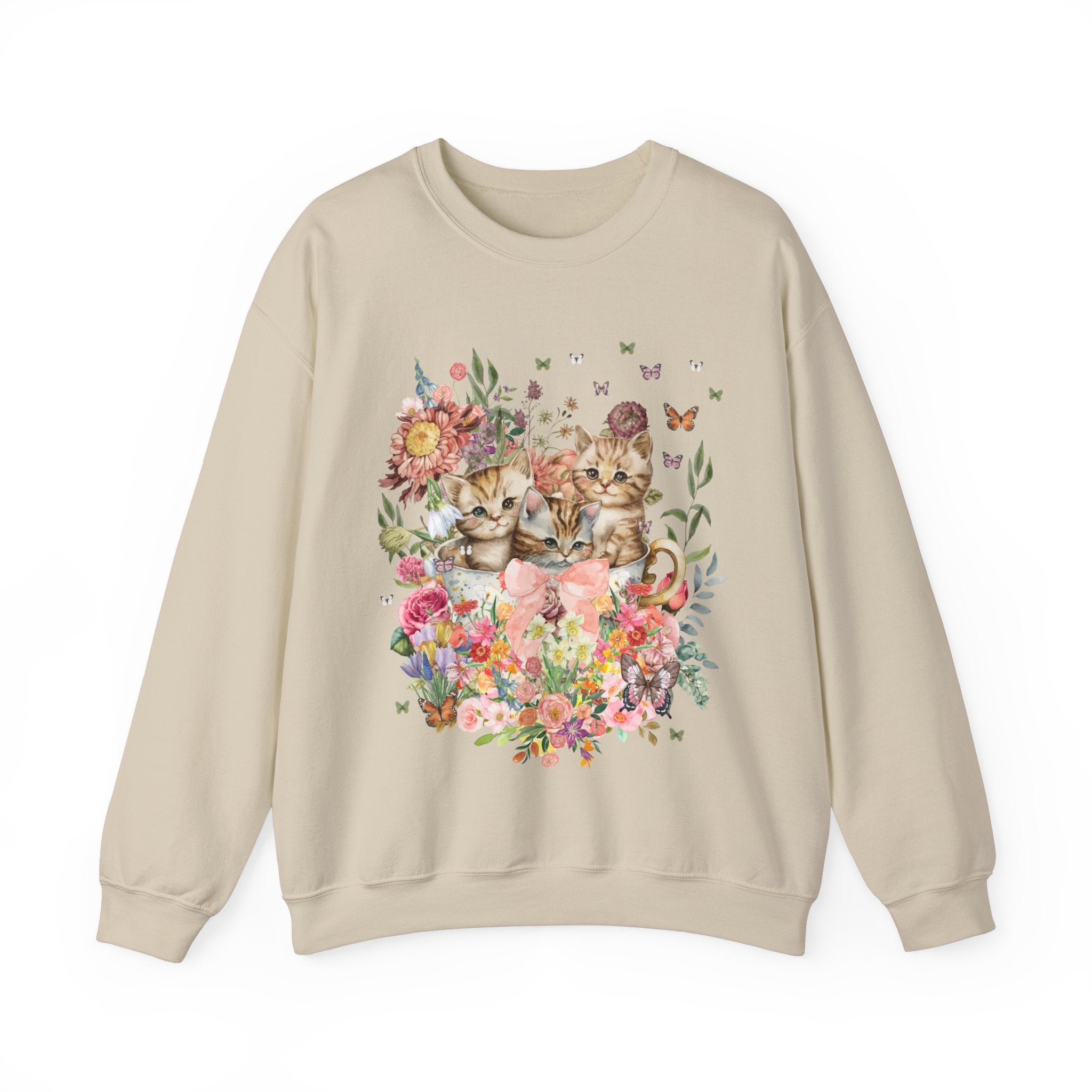 Cottagecore Cat Sweatshirt for Cat Mom: Funny Watercolor Kittens | Colorful and Kitschy 90s Aesthetic Shirt with Flowers, Cat Lover Gift - Opal and June