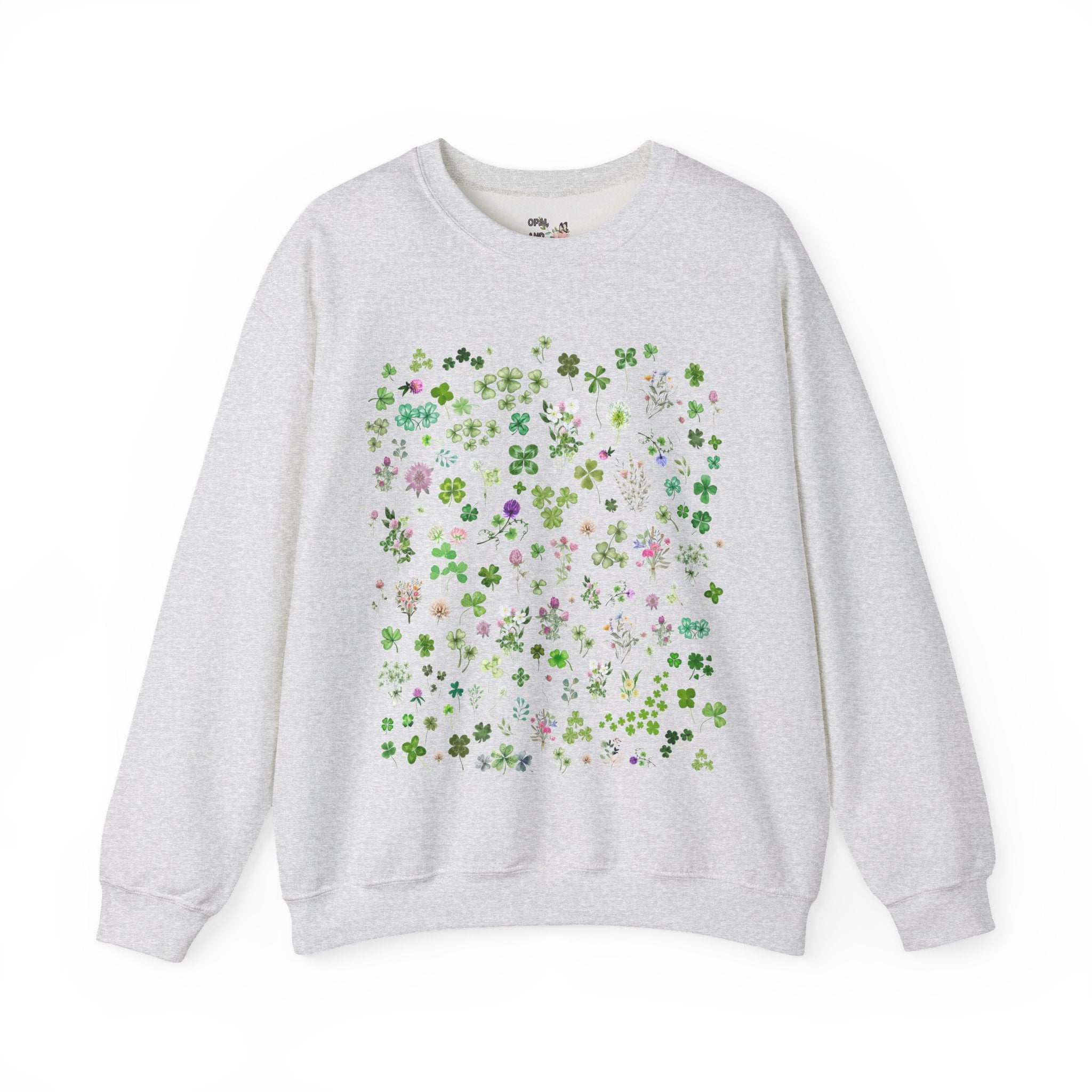 Cottagecore Clover Plant Sweatshirt for Friend Who Loves St. Patrick's Day or Spring Flowers, Pressed Flower Goblincore Crewneck, Garden Lover - Opal and June