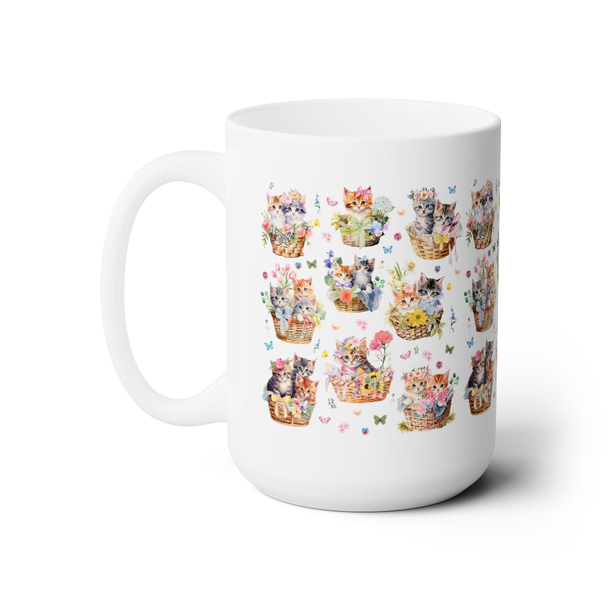 Cottagecore Kitten Coffee Mug with 90s Retro Indie Sleaze Aesthetic | Colorful and Kitschy Whimsigoth 15 Oz Mug for Cat Mom or Cat Dad, Cat Lover - Opal and June