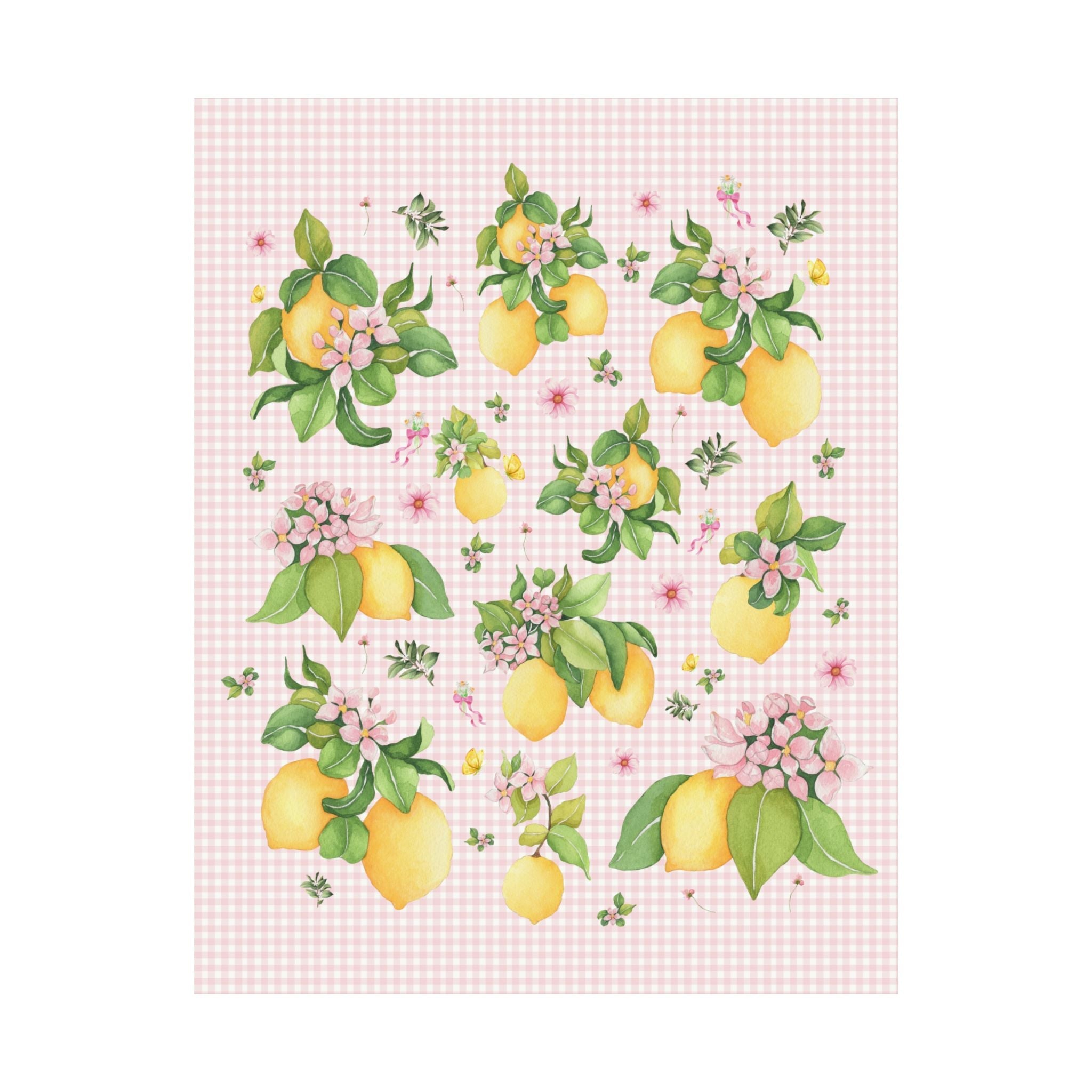 Cottagecore Lemon Vintage Aesthetic Poster Print with Coquette Bows and Whimsigoth Flowers, Cute Colorful Maximalist Lemon Print for Summer - Opal and June